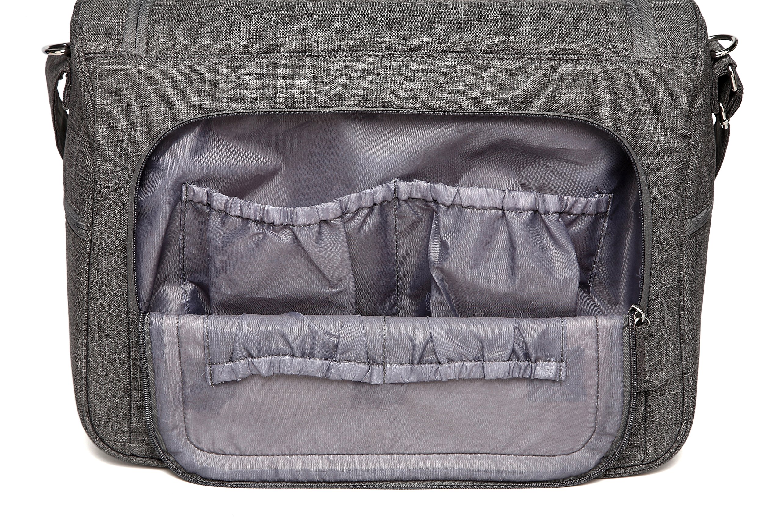 Clamaro 'Baby Explorer M' torba do przewijania duża 16 litrów z podkładką do przewijania, torba dziecięca z uchwytem i paskiem do noszenia, z 2 przegródkami termicznymi, kieszeniami na zamek błyskawiczny i przegródkami - lniana szara
