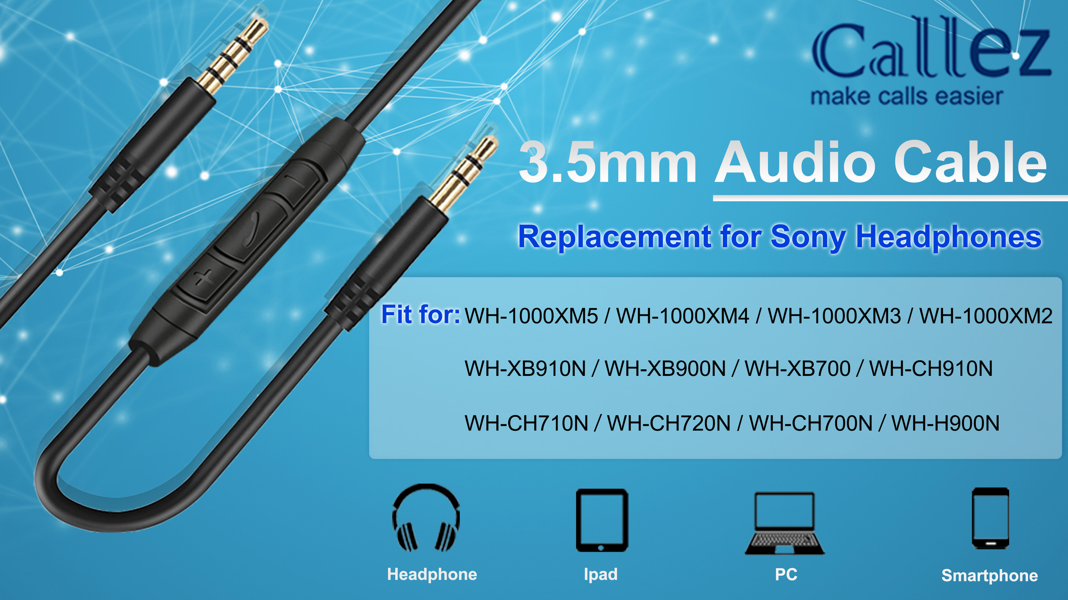 Amazon.com: 3.5mm Replacement Audio Cable for Sony Headphones Wire