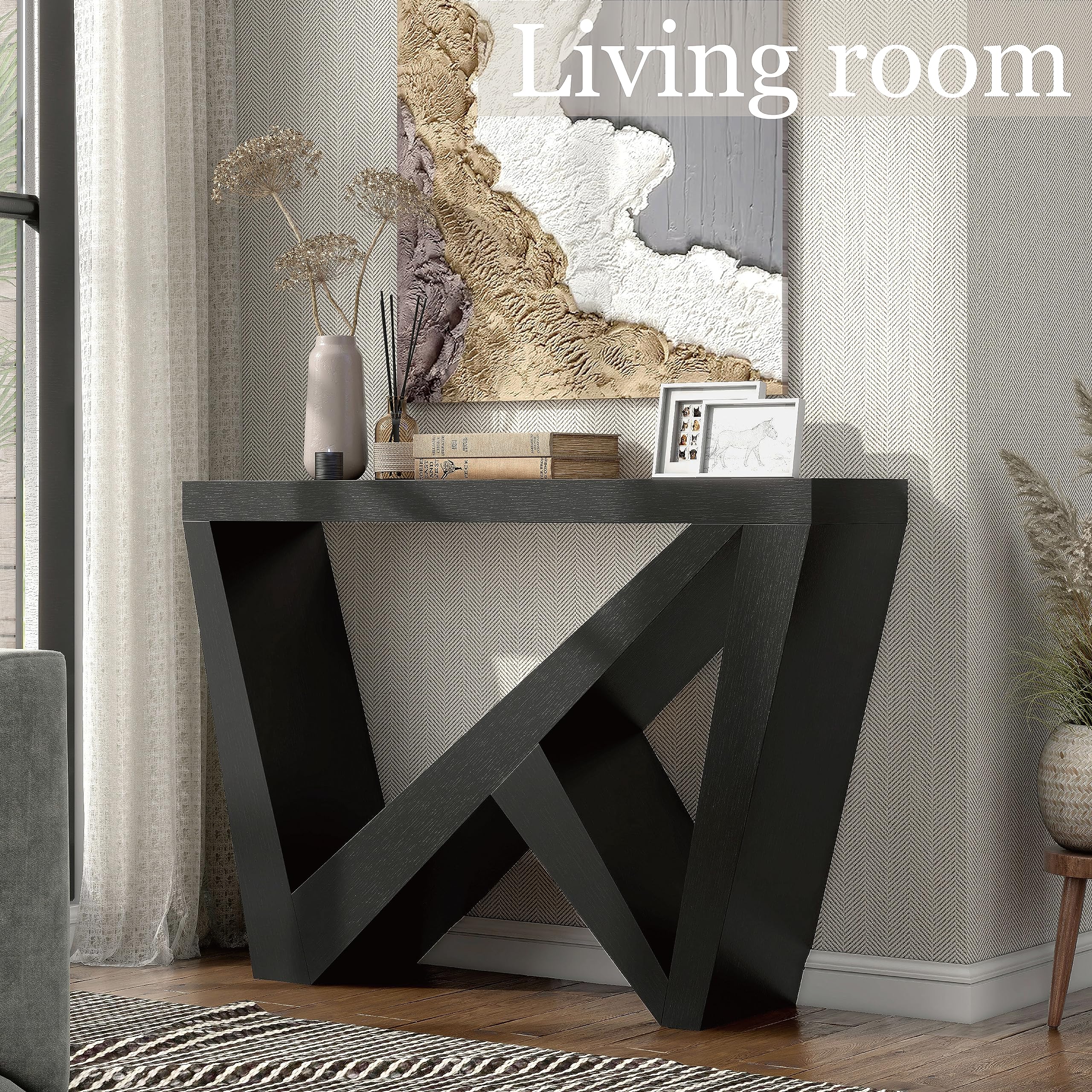 HOMES: Inside + Out Naomi Modern Decorative Accent Console Table with W-Shaped Legs, Wood Entryway Furniture for Living Room, Hallway, Entrance, Small Spaces, Black