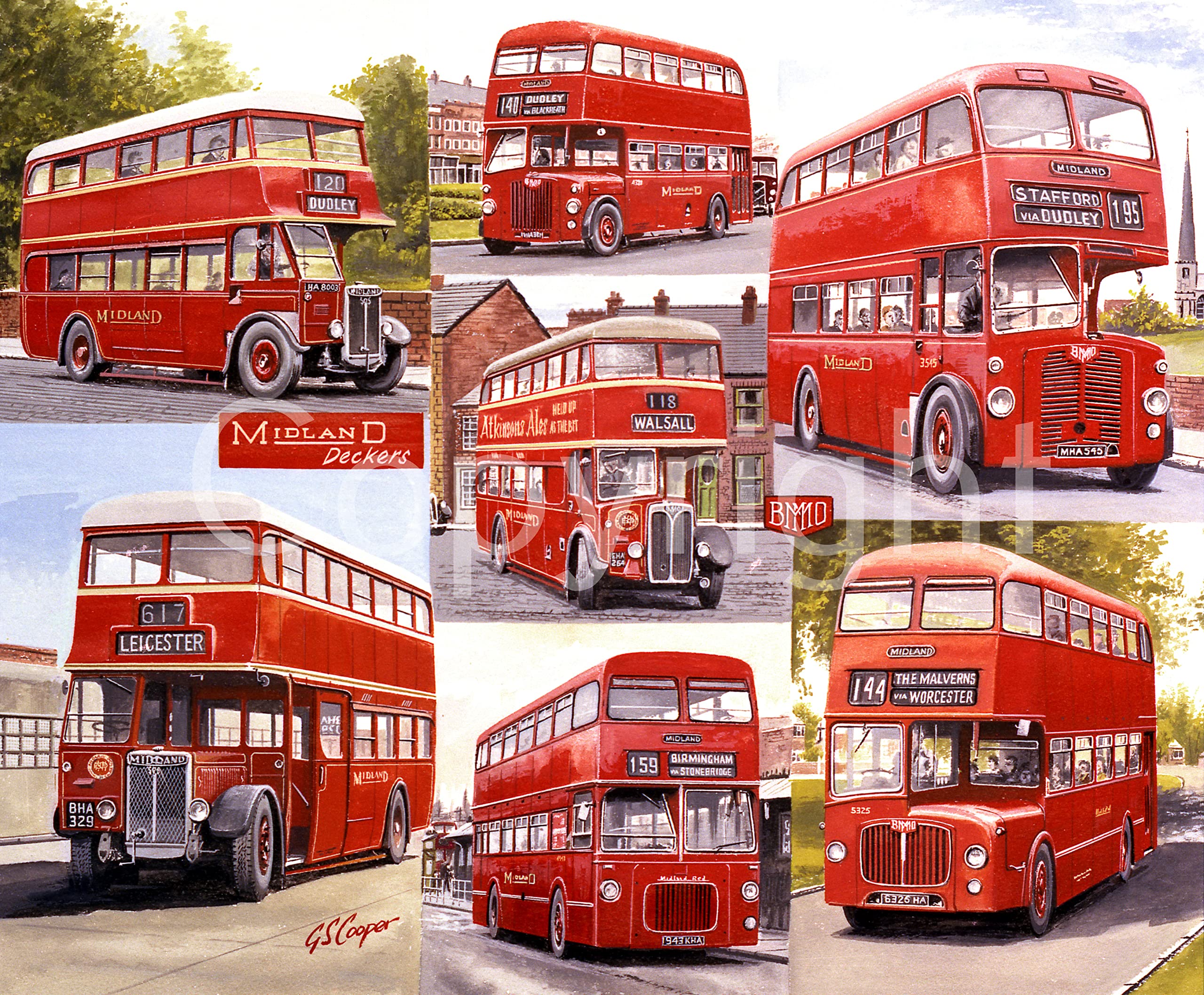Midland Red Multi Bus Deckers Montage Metal Wall Art