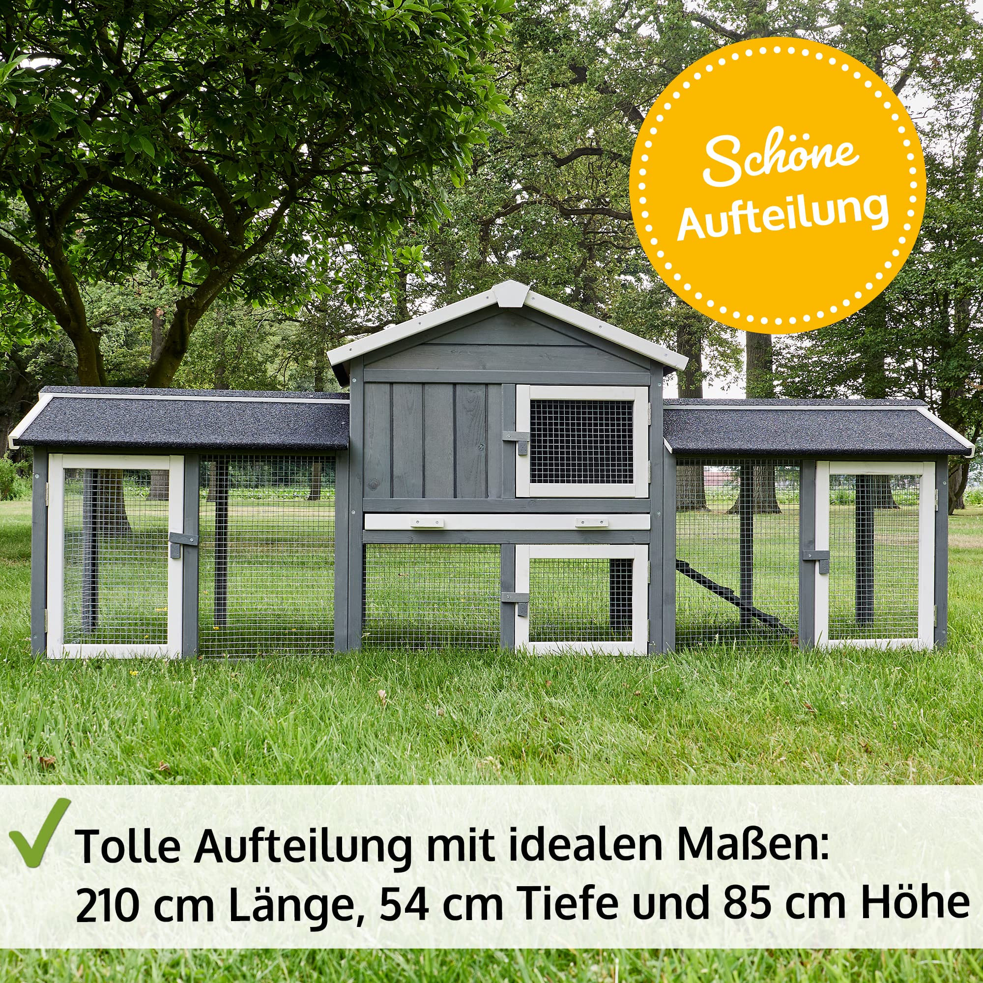 zooprinz großer & moderner Hasenstall, Kaninchenstall - aus massivem Vollholz ideal für draußen - Einfach zu reinigen Dank extra hoher Kotschublade - Kleintierstall mit natürlichen Farbe gestrichen