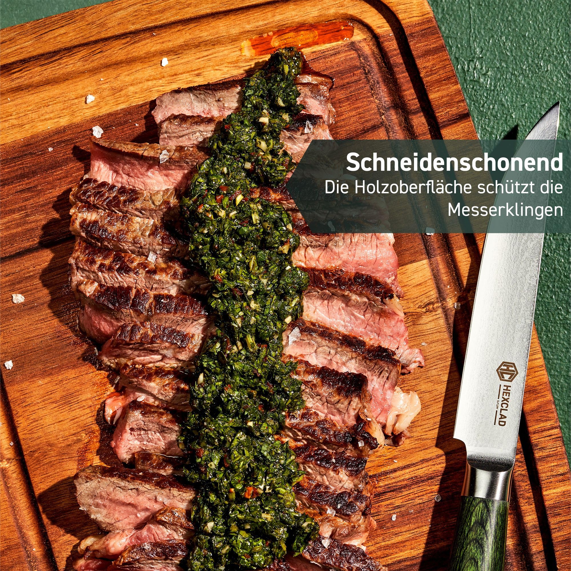 HexClad Steakbrett Set 4-teilig – Servierbrett aus Akazienholz
