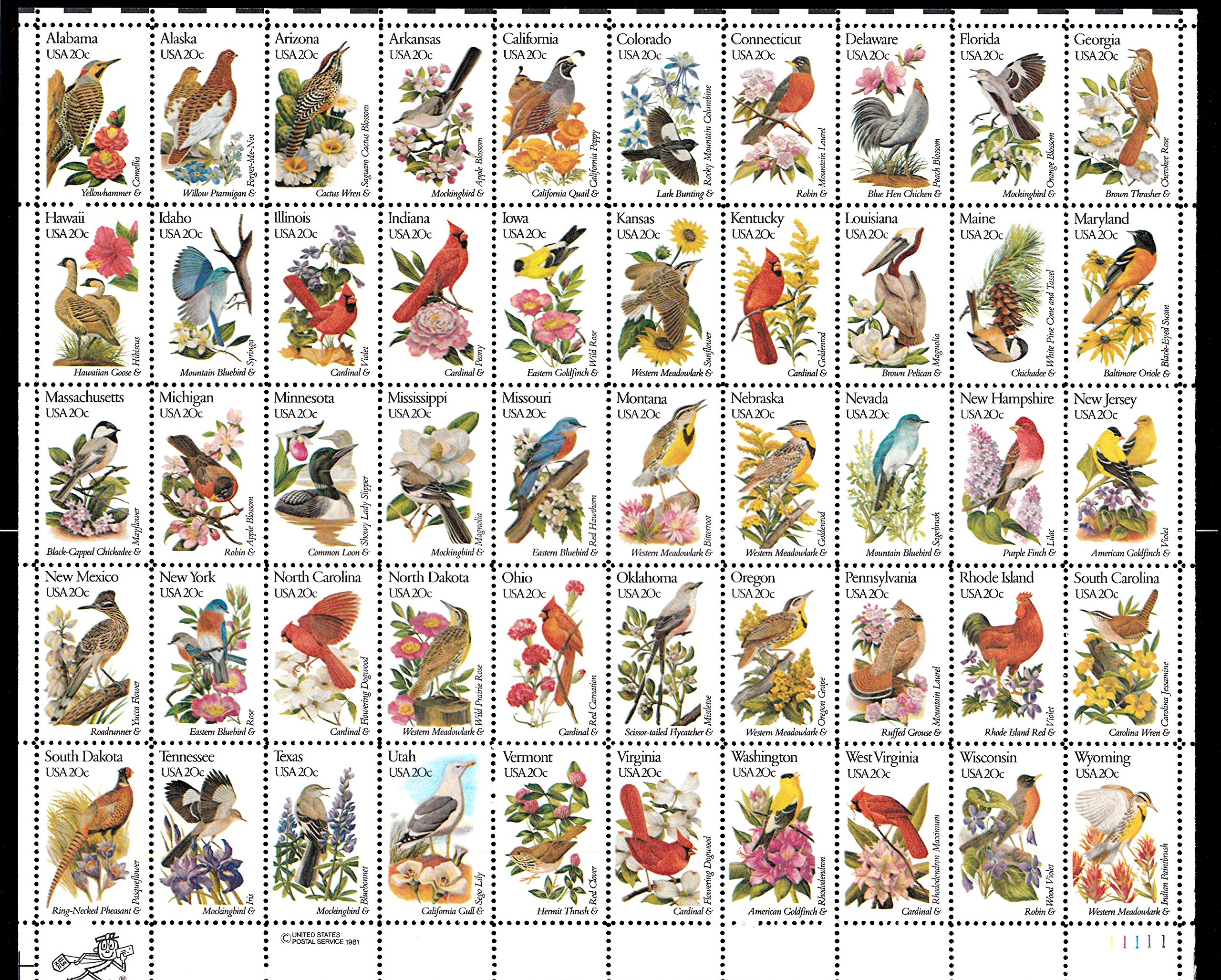 アメリカ合衆国の切手　state birds and flower アメリカ合衆国の切手 state birds and flower The Official