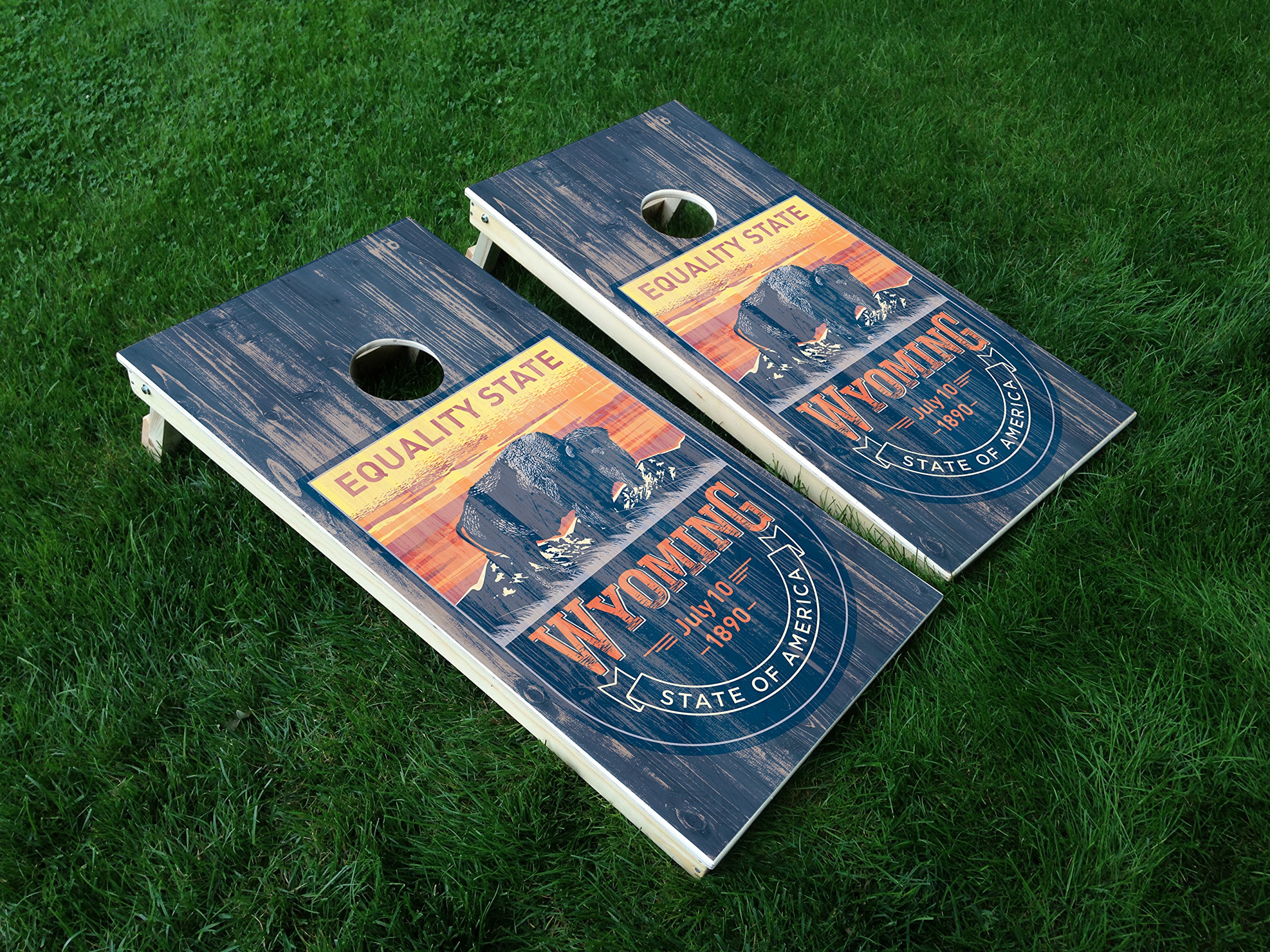 Distressed Wyoming 01 Wyoming State Flag Cornhole WRAP Set Vinyl Board Decal Baggo Bag Toss Boards * Made in The USA *