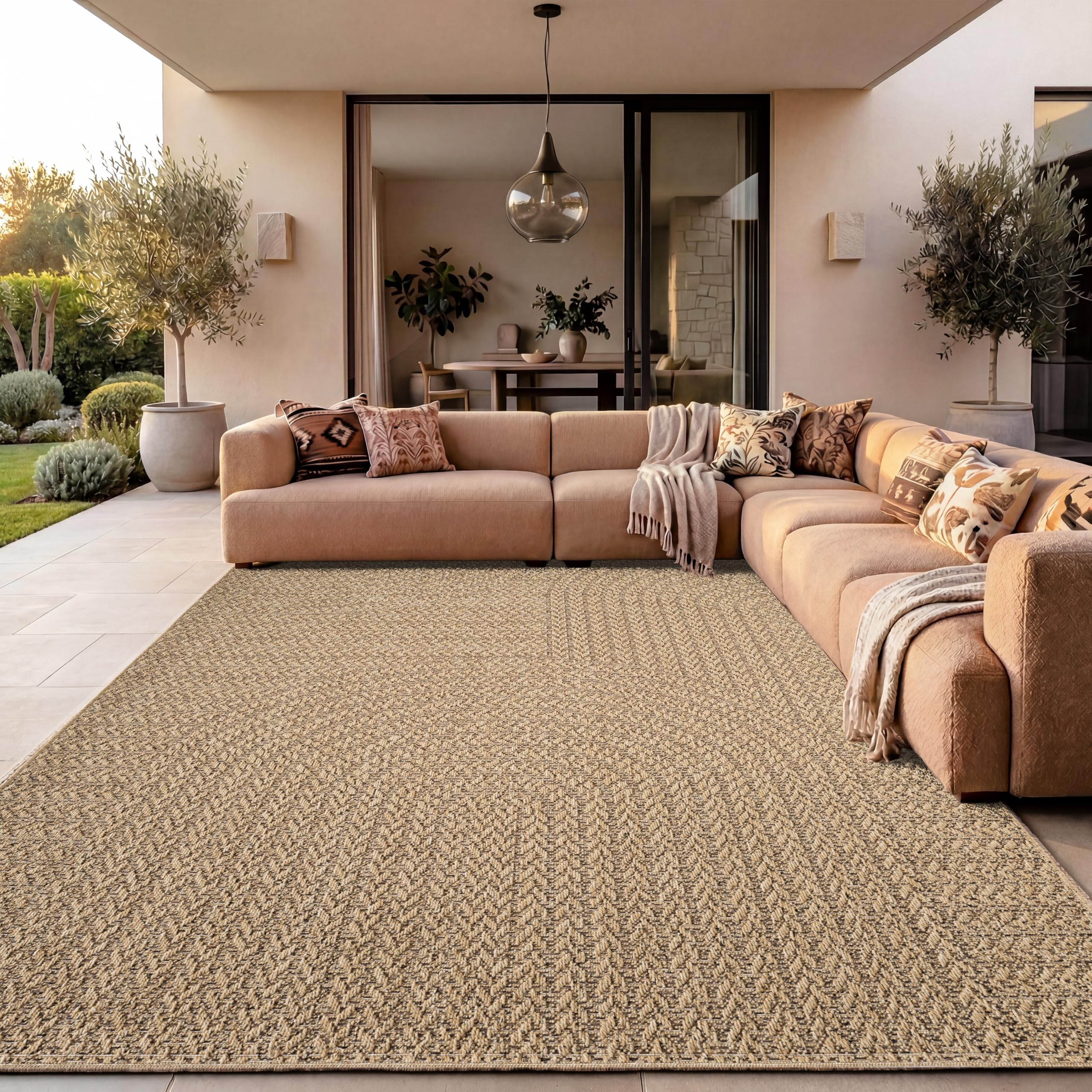 Paco Home Outdoor Teppich Wetterfest, moderner Jute-Look in natürlicher Sisal Optik, Robust, ideal für Terrasse Wohnzimmer & Küche, Grösse:160x230 cm, Farbe:Beige 5