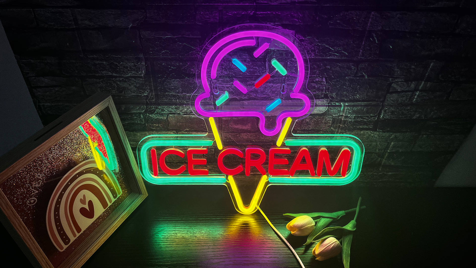 Ice Cream Neon Sign Light up Acrylic LED Lamp with USB Powered Ice