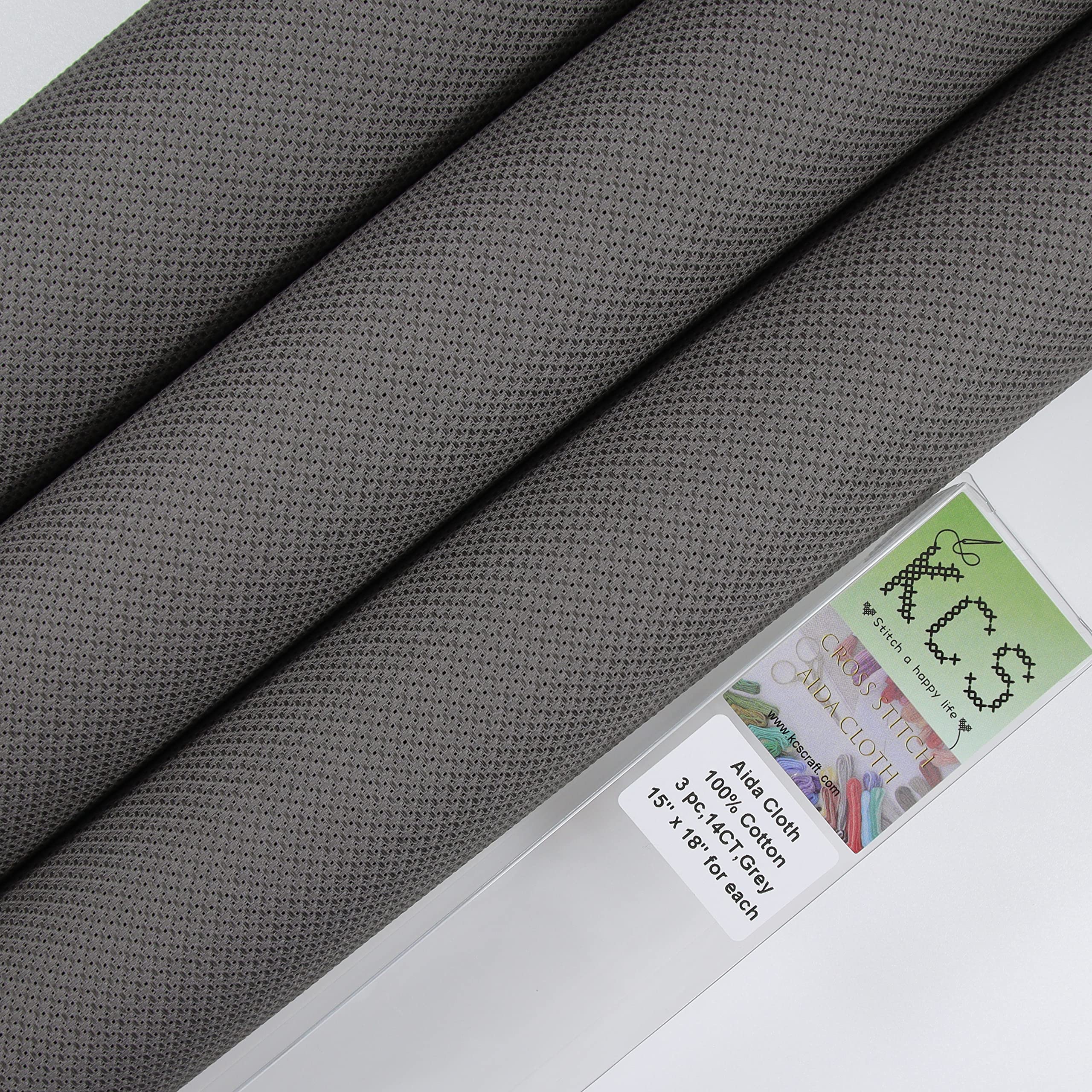 KCS 3 pc of 15" x 18" Counted Cross Stitch Cotton Aida Cloth Needlework Fabric,14CT,Dark Grey