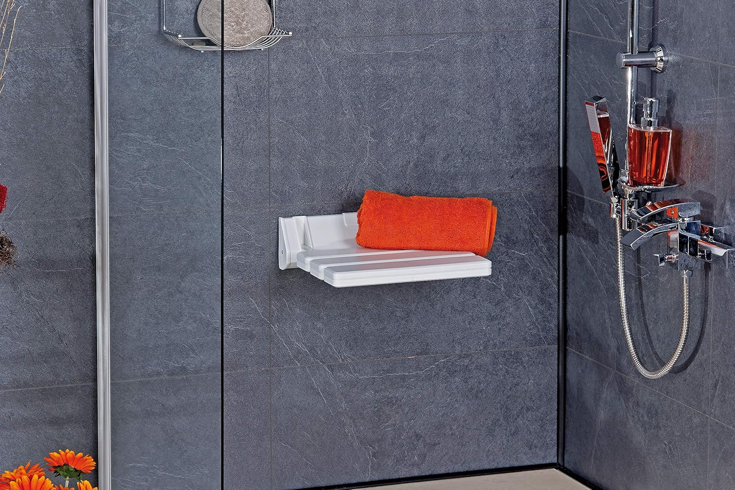 Wall-Mounted Shower Seat Fold-Down Plastic 315 x 225 mm White