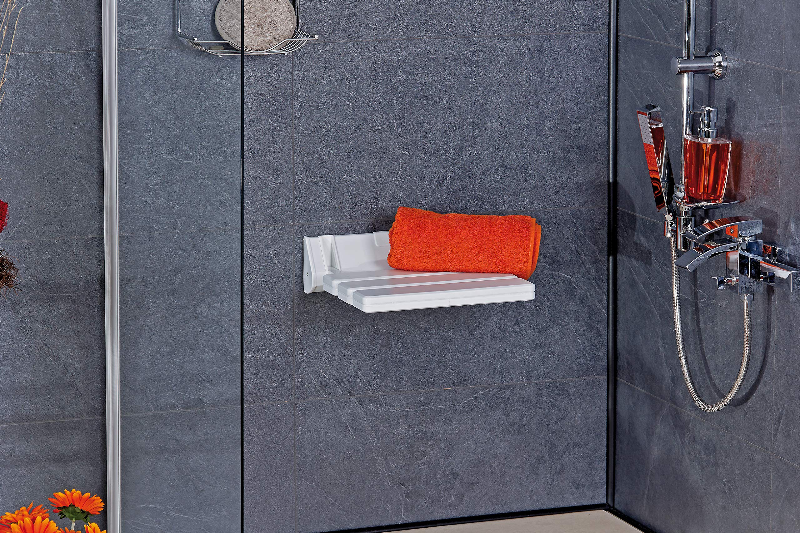 Alberts 140892 Siège de douche rabattable | pour fixation murale | plastique, blanc | 315 x 225 mm