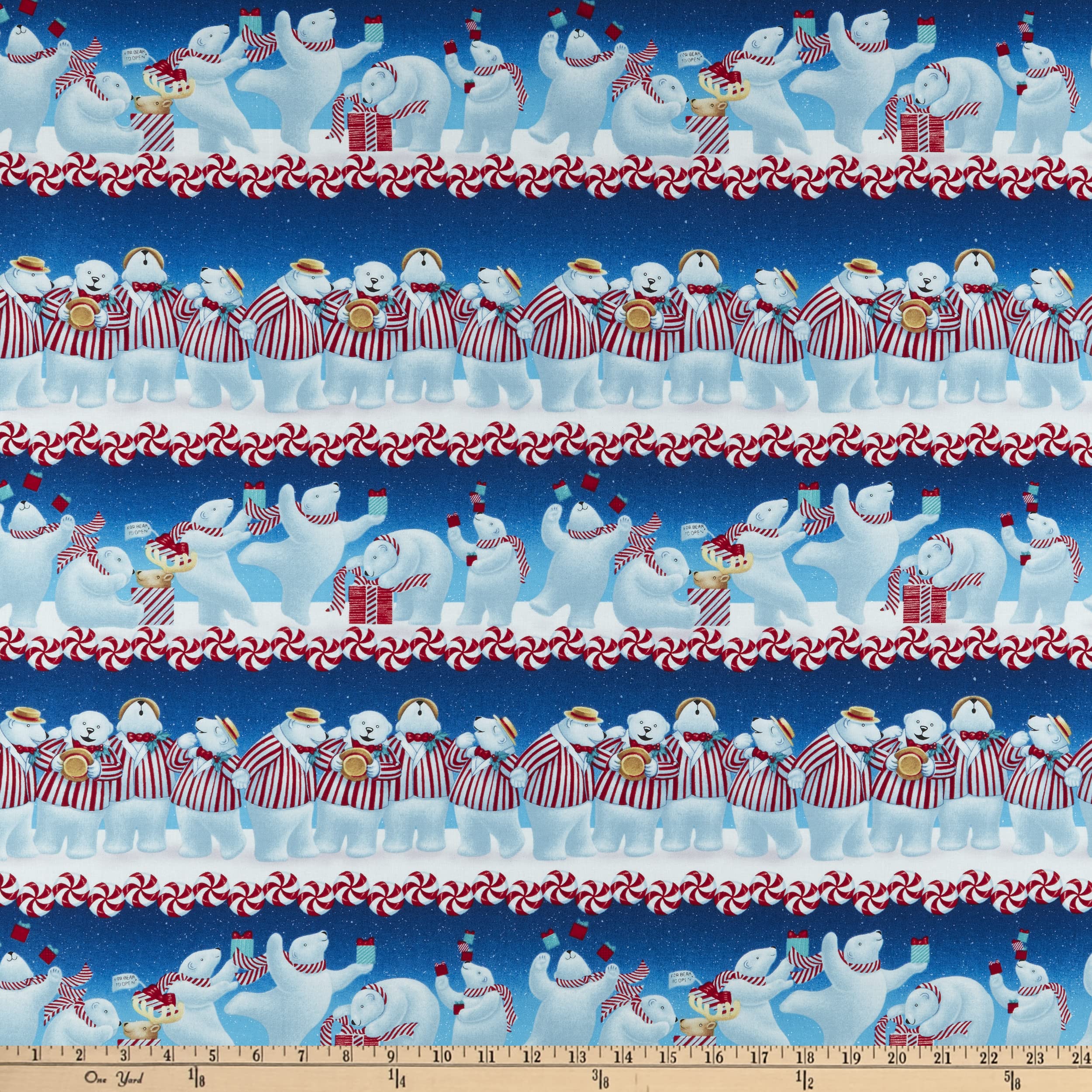 Studio E 12 Days of Christmas Border Stripe Cyan, Fabric by The Yard