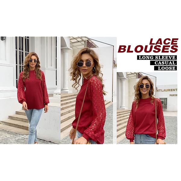 MIHOLL-Womens-Long-Sleeve-Tops-Lace-Casual-Loose-Blouses-T-Shirts MIHOLL Womens Summer Tops Casual Loose Shirt Blouse (Black, Medium)