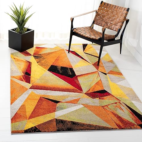 Miniatura 5 de SAFAVIEH Porcello Collection - Alfombra de área de 8 x 10 pies, gris claro y naranja, diseño abstracto moderno, no desprende pelusa y de fácil Gris