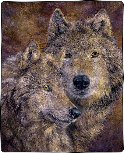 Lavish Home Manta de lobo – Par de lobos estampada de 80 x 92 pulgadas – Manta gruesa de felpa gruesa de 8 libras de imitación de visón Queen para