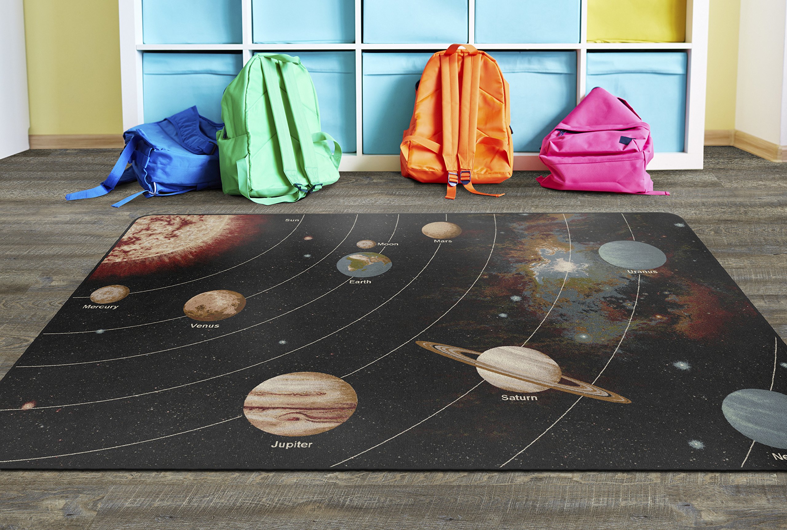 Flagship Carpets Solar System Orbit Educational Rug for Home or School Learning Area, Childrens Classroom Mat, Kid's Bedroom or Playroom Carpet, 5'10