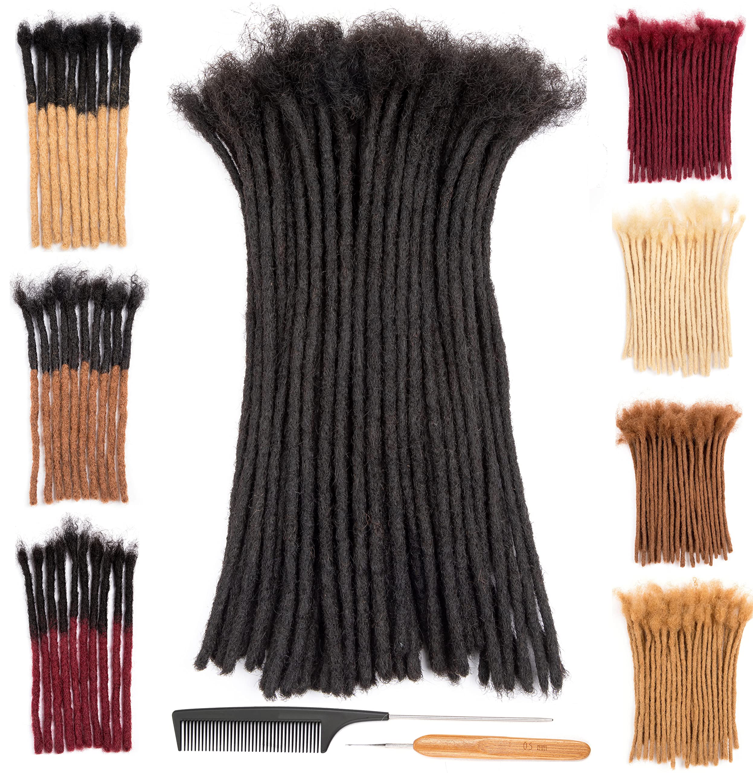 DAIXI 0.2cm & 0.4cm & 0.6cm & 0.8cm Thickness 10 Inch 20 Strands 100% Real Human Hair Dreadlock Extensions for Man/Women Permanent Loc Extensions