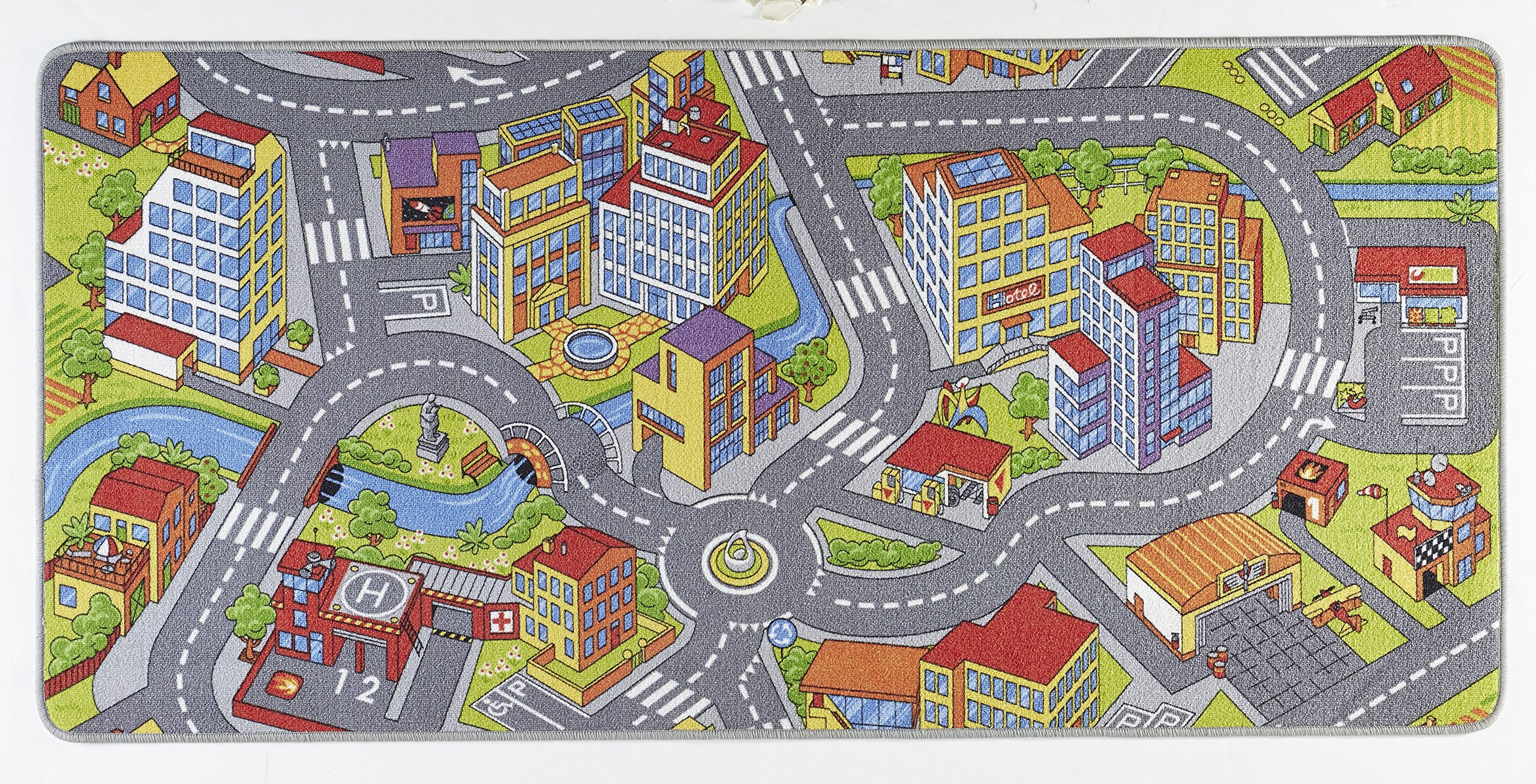 HANSE Home Play Smart City - Alfombra infantil antideslizante para niños y niñas, pelo corto, alfombra de juegos de ciudad, diseño de calle, para dormitorio, habitación de niños, sala de juegos, 90 x 200 cm