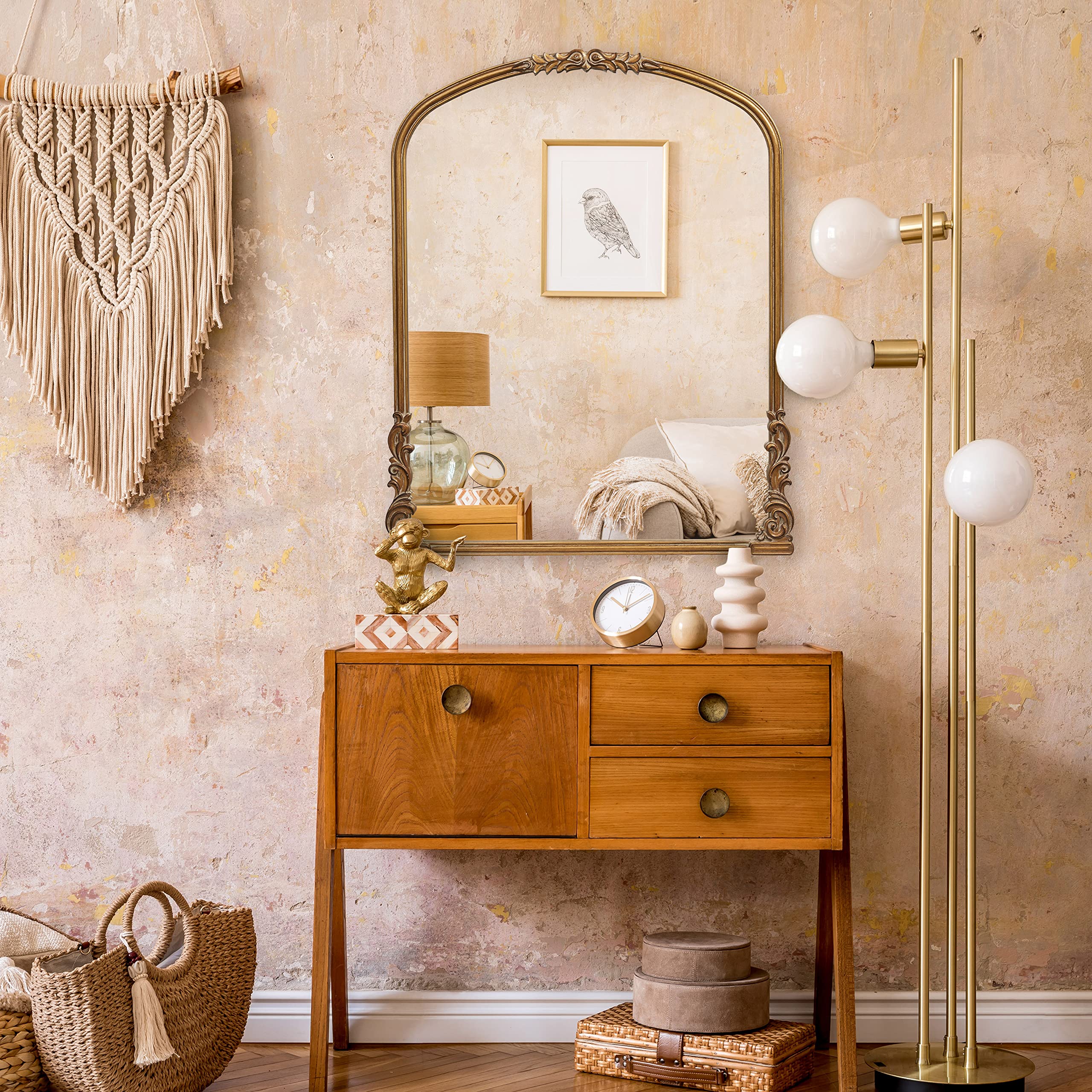 Amazon.com: Wylde Iris English Estate Carved Arch Wood Wall Mirror