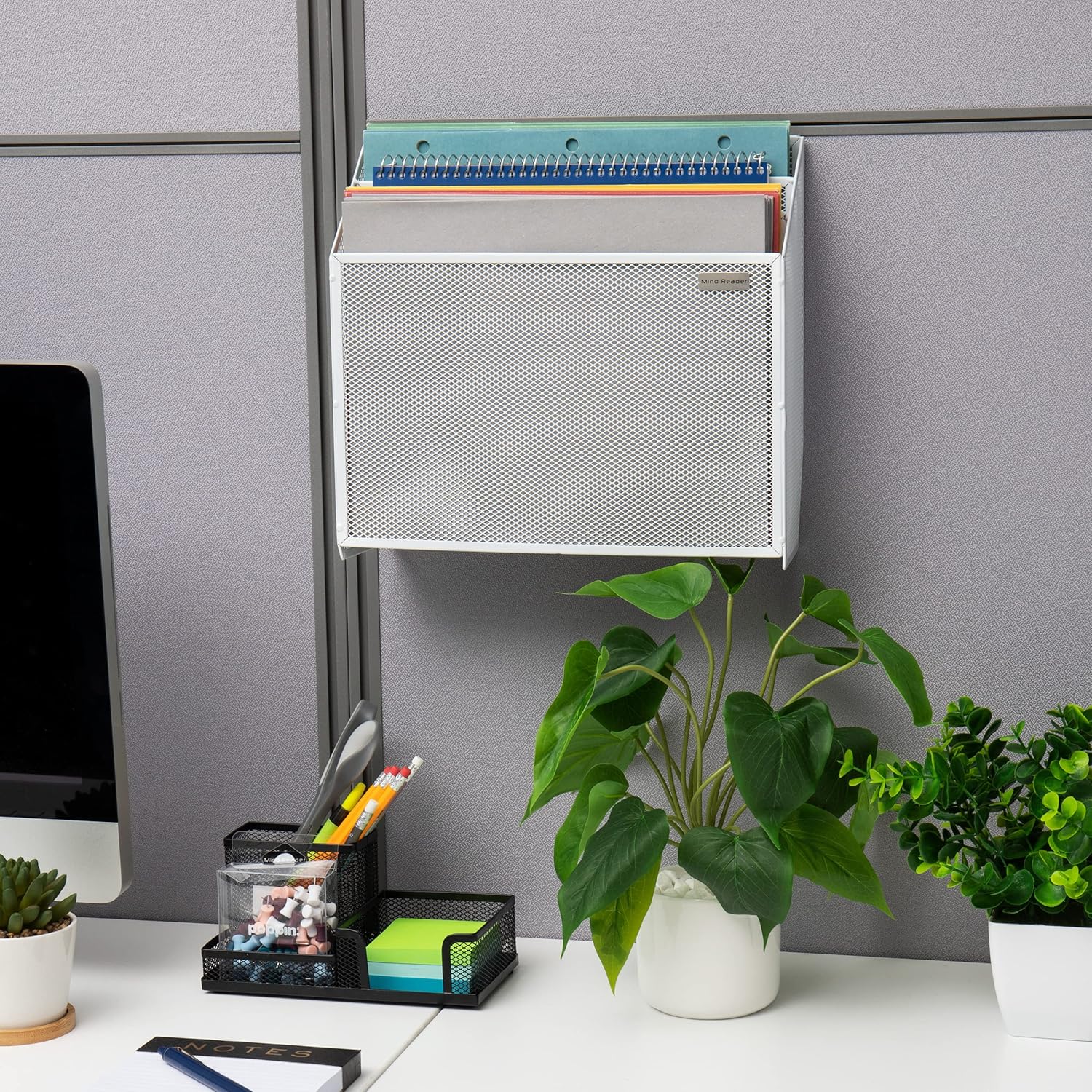 Mind Reader Network Collection, 3-Tier, 3 Compartment Vertical File Storage, Desktop Organizer, Wall Mountable, File Organization, Metal Mesh, White : Office Products