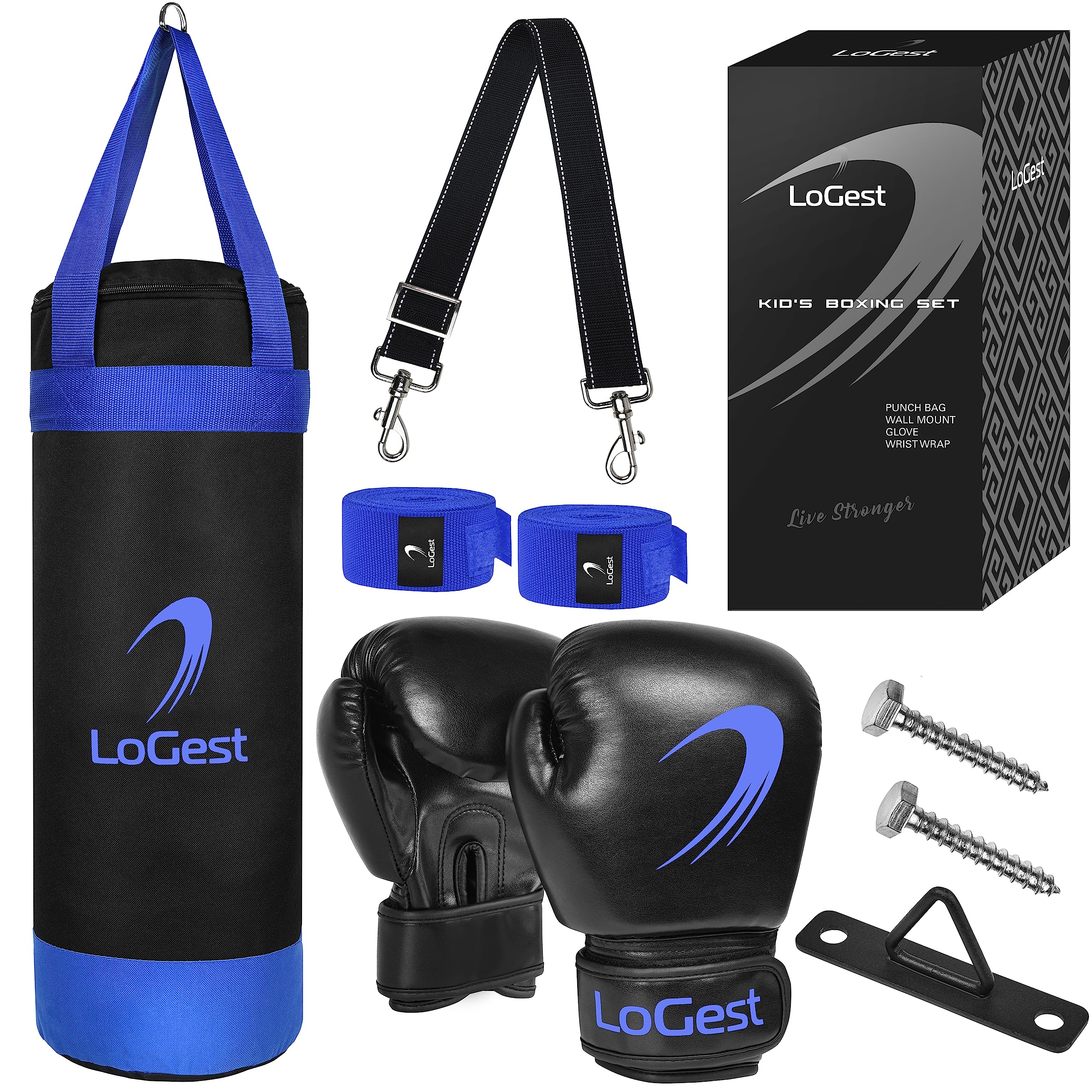LoGest Punching Bag for Kids Boxing Set - Suitable for Kids Punching Bags 3-8 Years of Age - Boxing Gloves & Hand Wraps Included - Youth Children