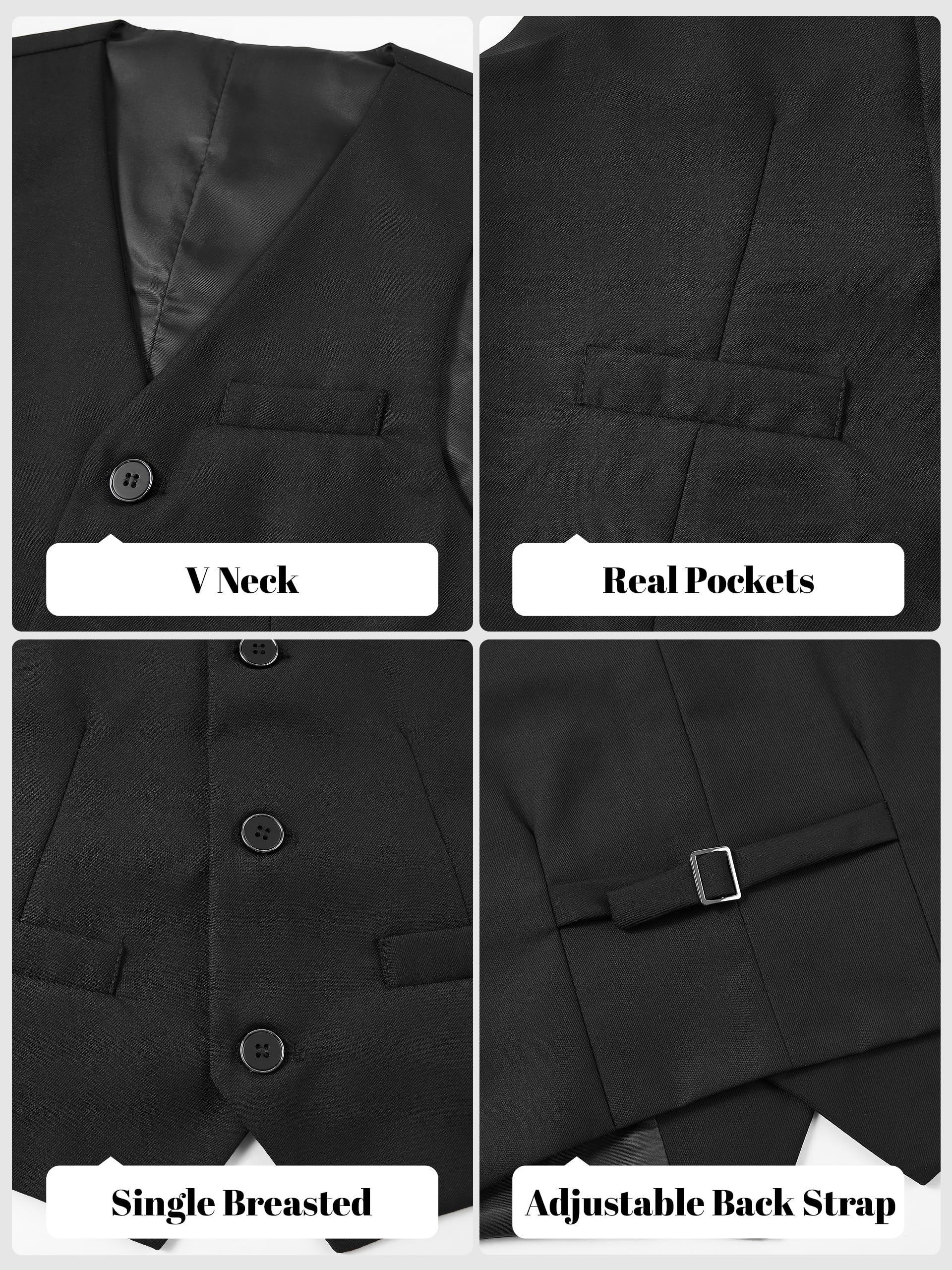 LOLANTA Gilet da Cerimonia per Ragazzi, Gilet da Smoking Monopetto Completamente Foderato per Matrimonio 7–14 Anni - 4