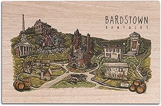 Bardstown, Kentucky, Line Drawing Birch Wood Wall Sign (10x15 Rustic Home Decor, Ready to Hang Art)