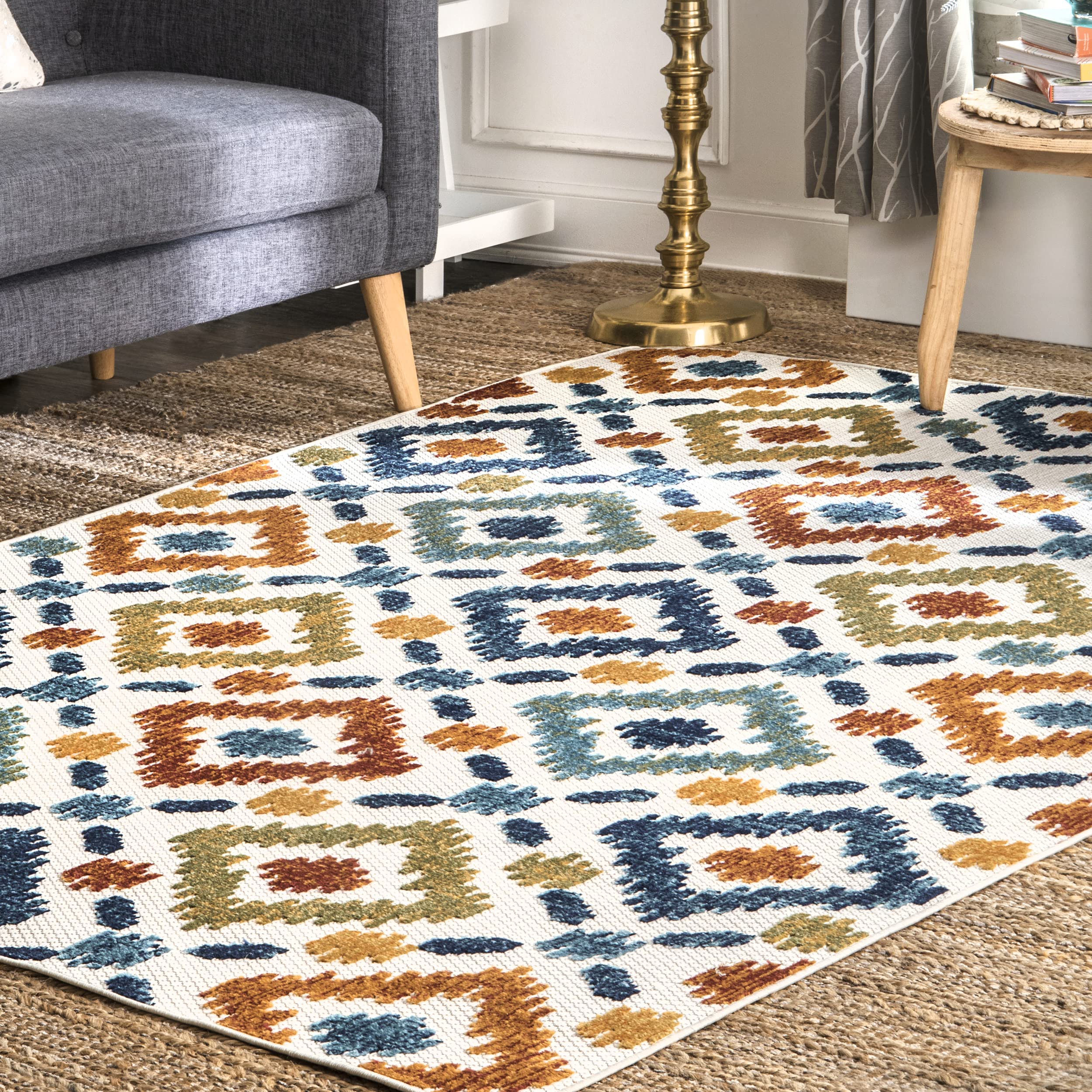 nuLOOM Indoor/Outdoor Transitional Labyrinth Area Rug, 4x6, Blue