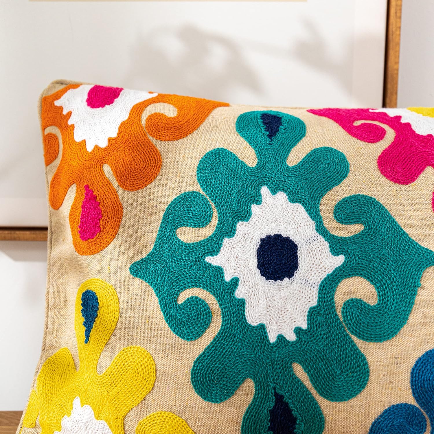 Yurico Pack of 2 Cotton Linen Throw Pillow Covers Vintage Farmhouse Boho Embroidered Decorative Personalized Pillowcase with Zipper (Color Pattern,12x24 Inch)