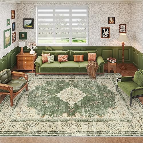 Miniatura 4 de Valenrug Alfombra lavable de 8 x 10 pulgadas, colección antigua, ultrafina, resistente a las manchas, para sala de estar, dormitorio, alfombra