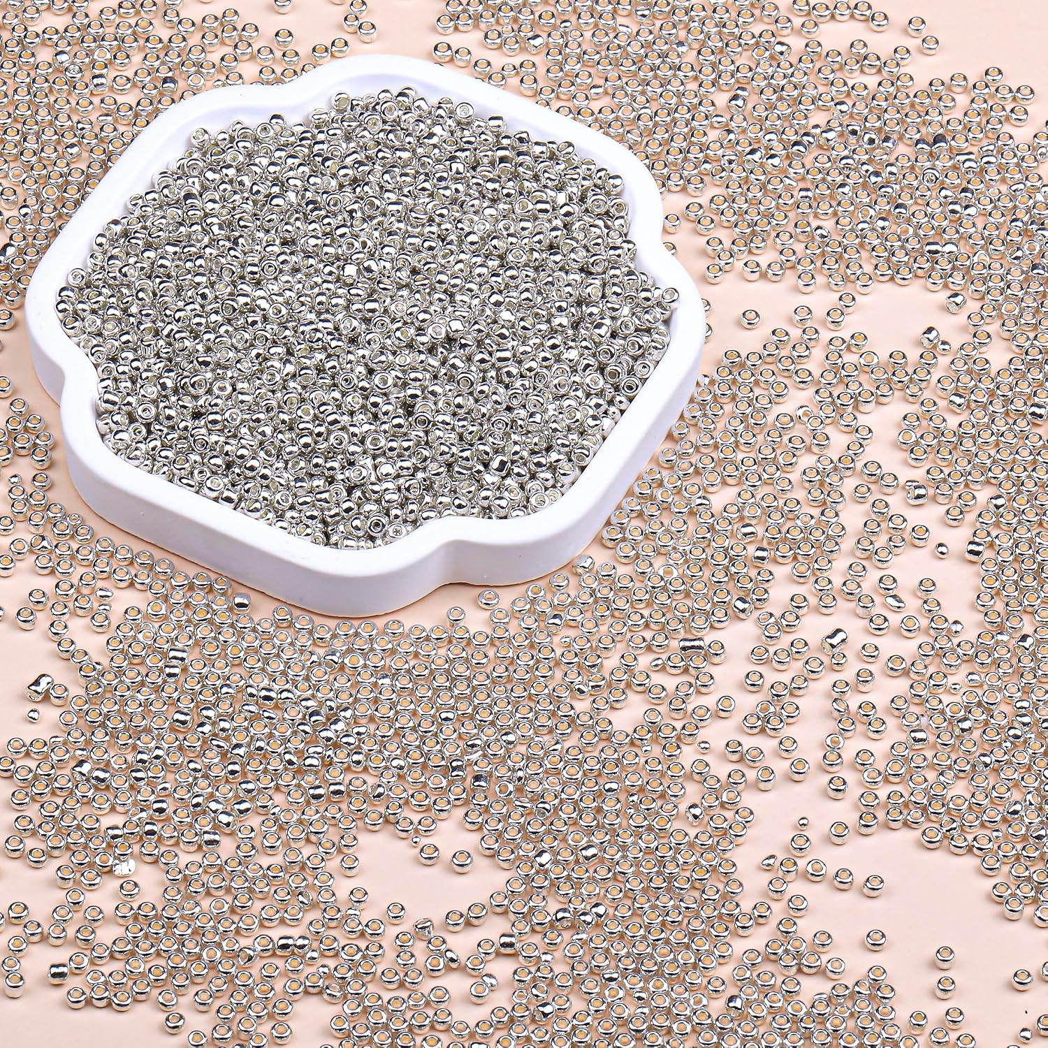 5150pcs 8/0 Glass Seed Beads Bulk, 3mm Mini Pony Round Bead for Jewelry Making Tiny Craft Small Glass Seed Beads for Jewelry Making Bracelet Wrist Necklaces(Silver) image 4
