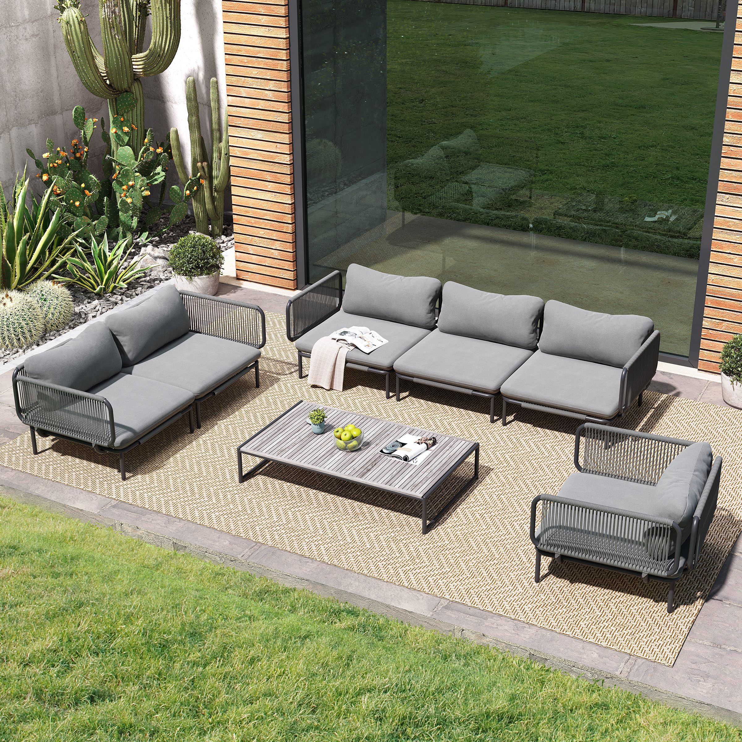 Oversized Outdoor Couch, 6-Seater Modular Sectional Sofa with Cushions