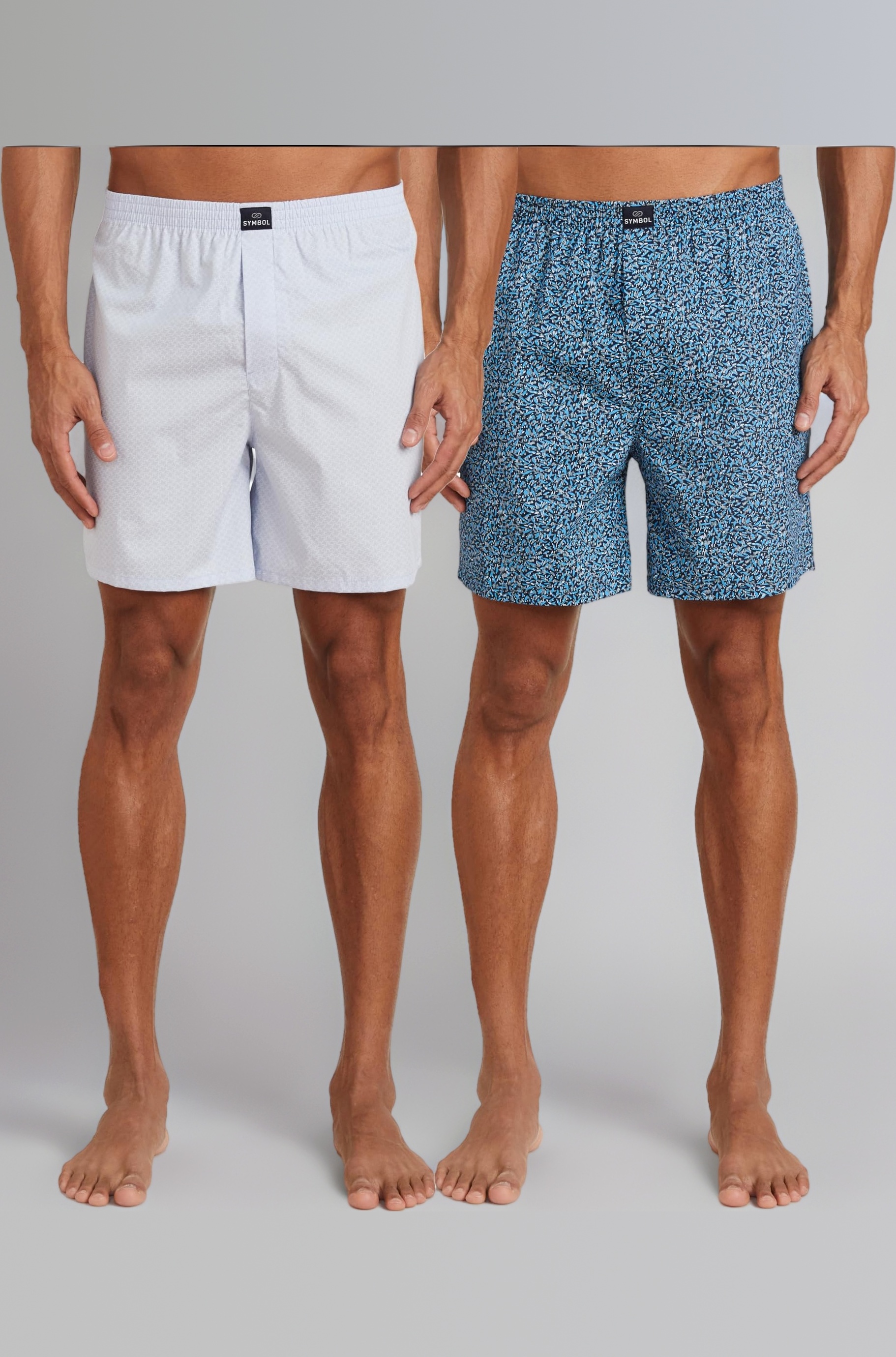 Amazon Brand - Symbol Men's Cotton Printed Boxer Shorts (Combo Pack of 2) Casual | Underwear | Half Pants | Short Pant - Regular Fit with Back Pocket