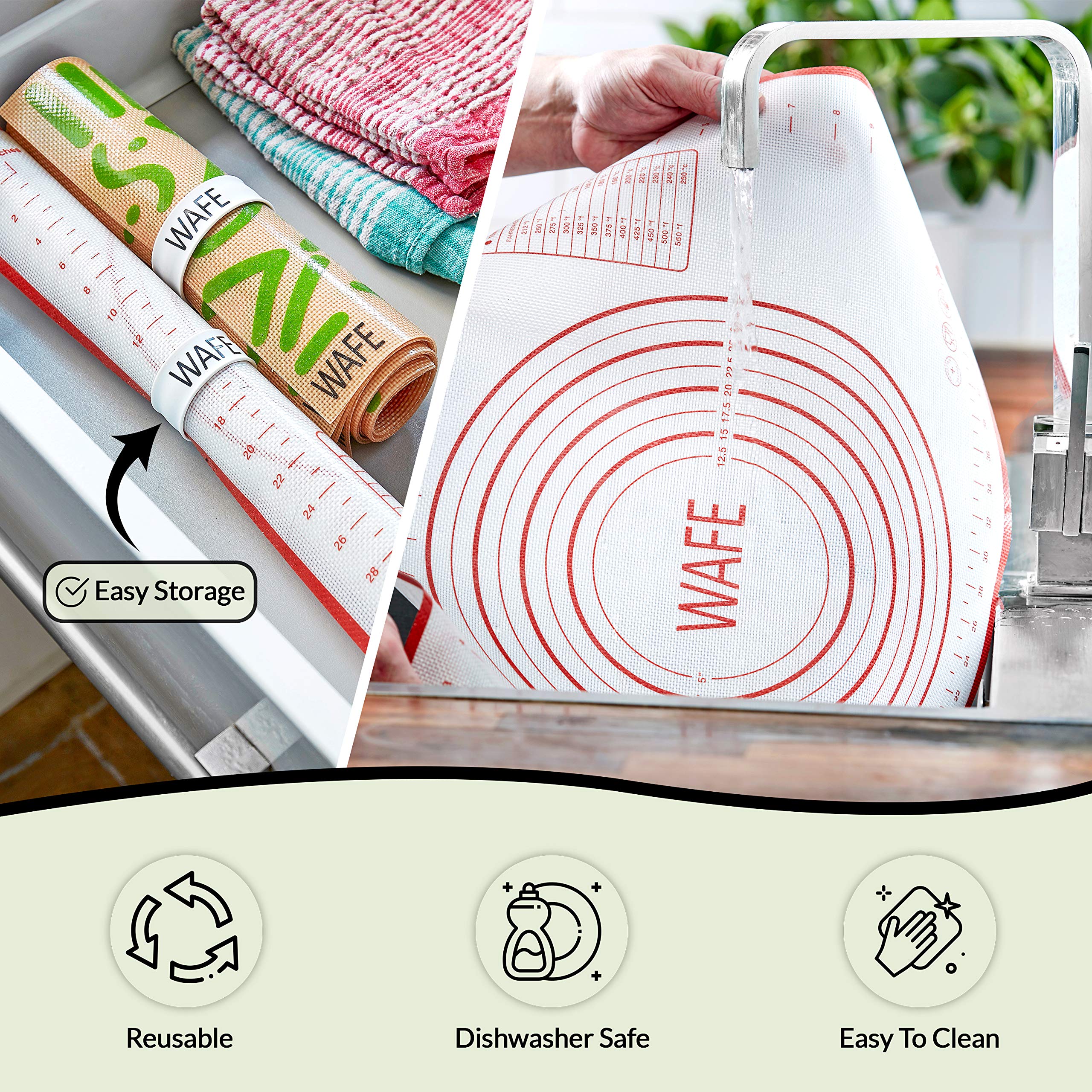 WAFE - Set di 3 tappetini da forno in silicone, con mini guanto da forno, antiaderente, riutilizzabili, accessori da cucina e cucina, facili da pulire, senza BPA