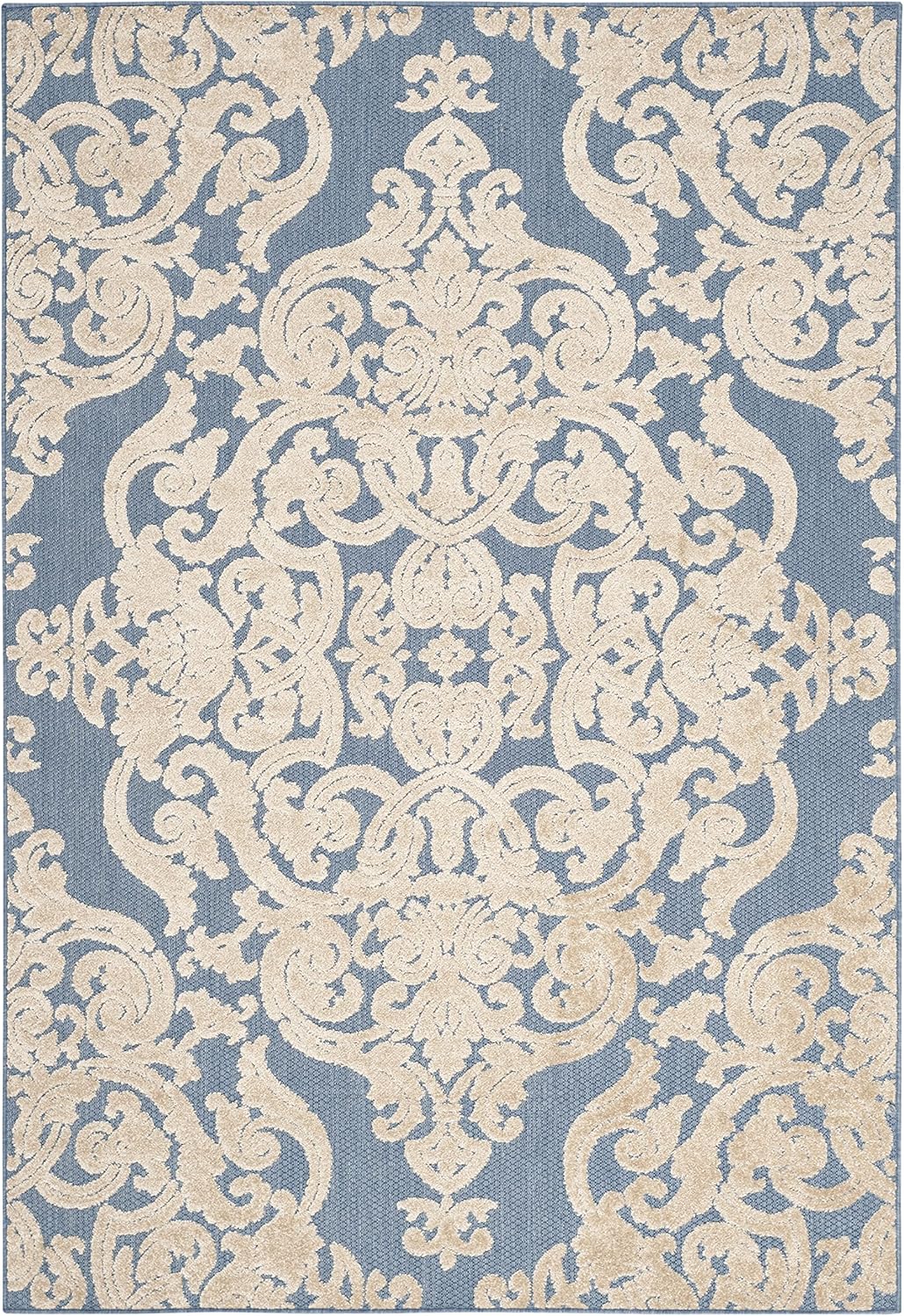 SAFAVIEH Washable Rug Outdoor Monroe Collection - 6'7" x 9'6", Blue, Non-Shedding & Easy to Clean, Ideal for Patio, Backyard, Mudroom (MNR152A)