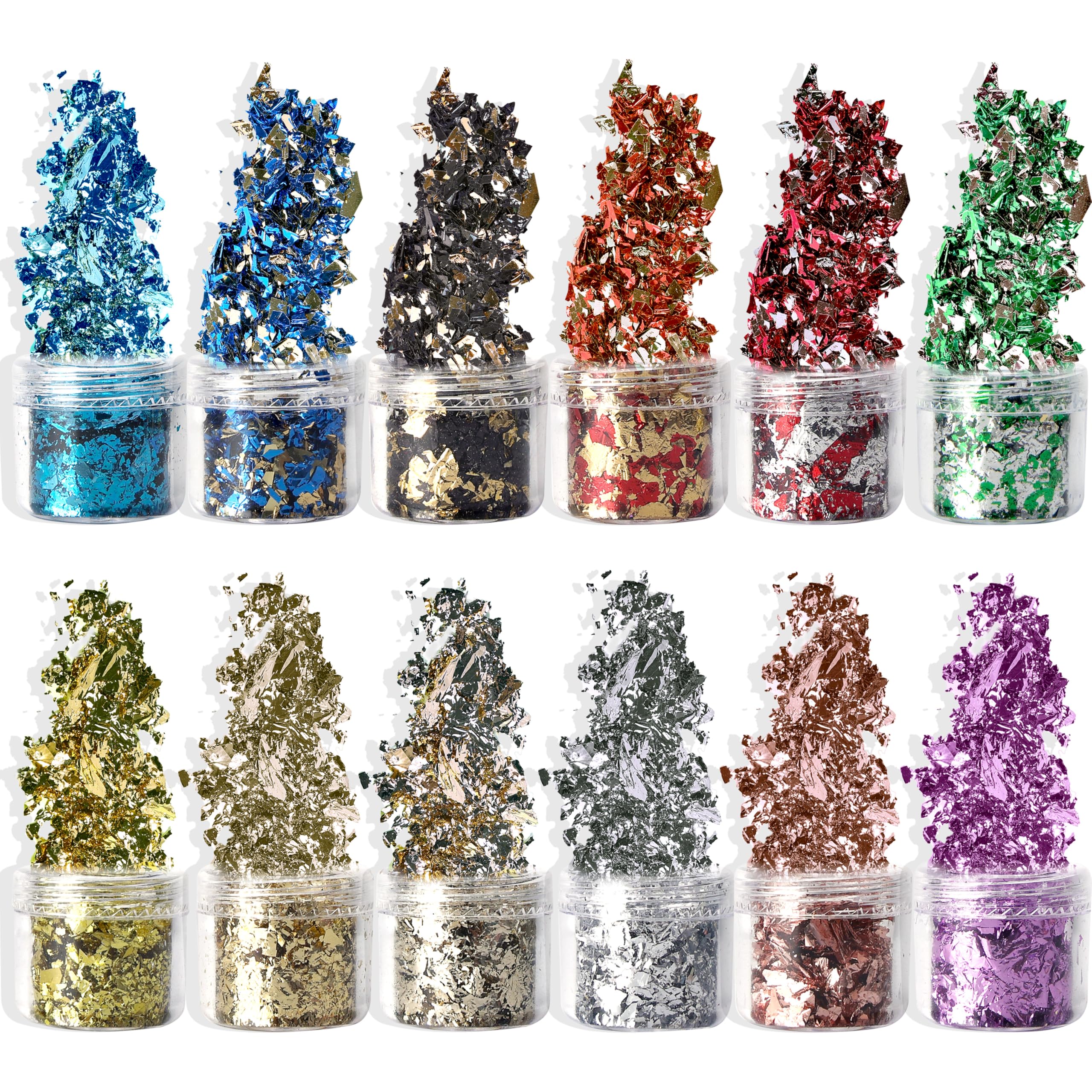 Resiners Gold Flakes Set, 12 Bottles Epoxy Foil Flakes for Crafts, Nail Art, Painting & Jewelry Making, Epoxy Resin Inclusions