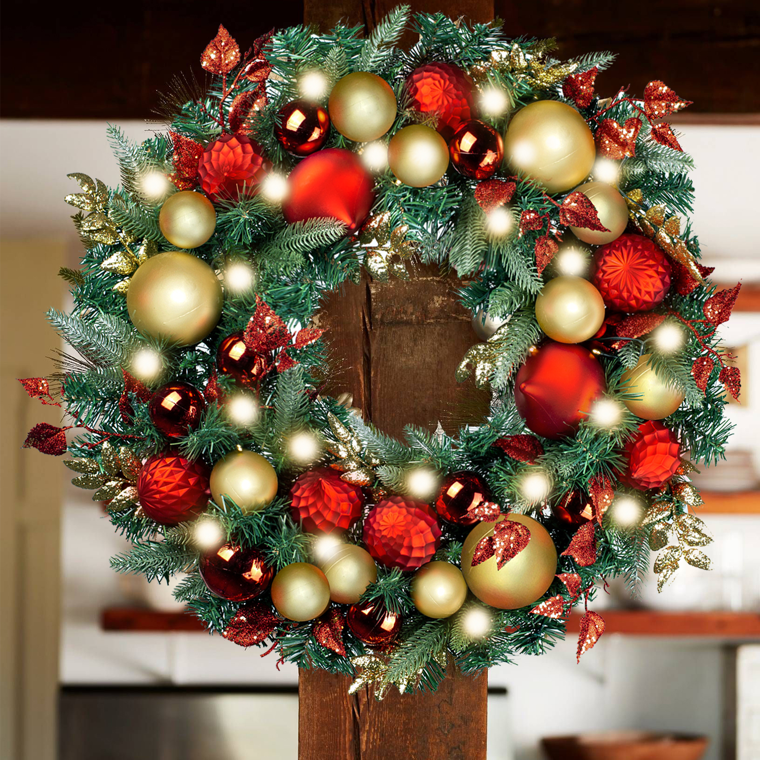 WANNA-CUL Pre-Lit 30 Inch Large Christmas Wreath for Front Door