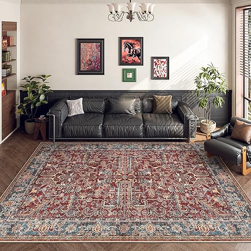 Miniatura 4 de Valenrug Alfombra lavable de 5 x 7 pies, ultrafina, colección antigua, resistente a las manchas, para sala de estar, dormitorio, alfombra vintage