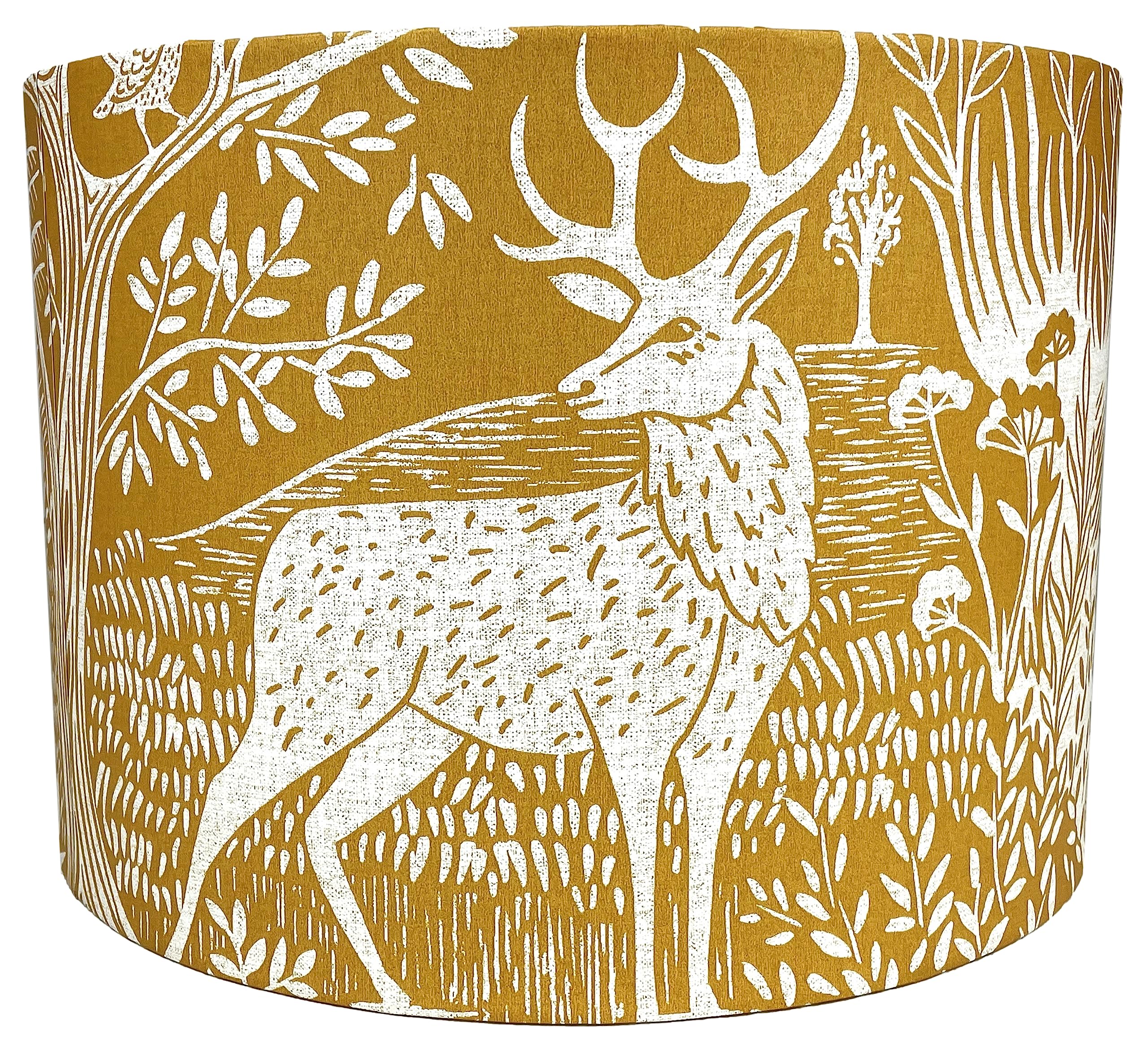 Lampshade Kings Mustard Yellow Stag Lampshade For Ceiling & Table Lamps - Deer Head, Antlers & Hare Theme, Drum Shade, Bedroom Home Decor Accessories