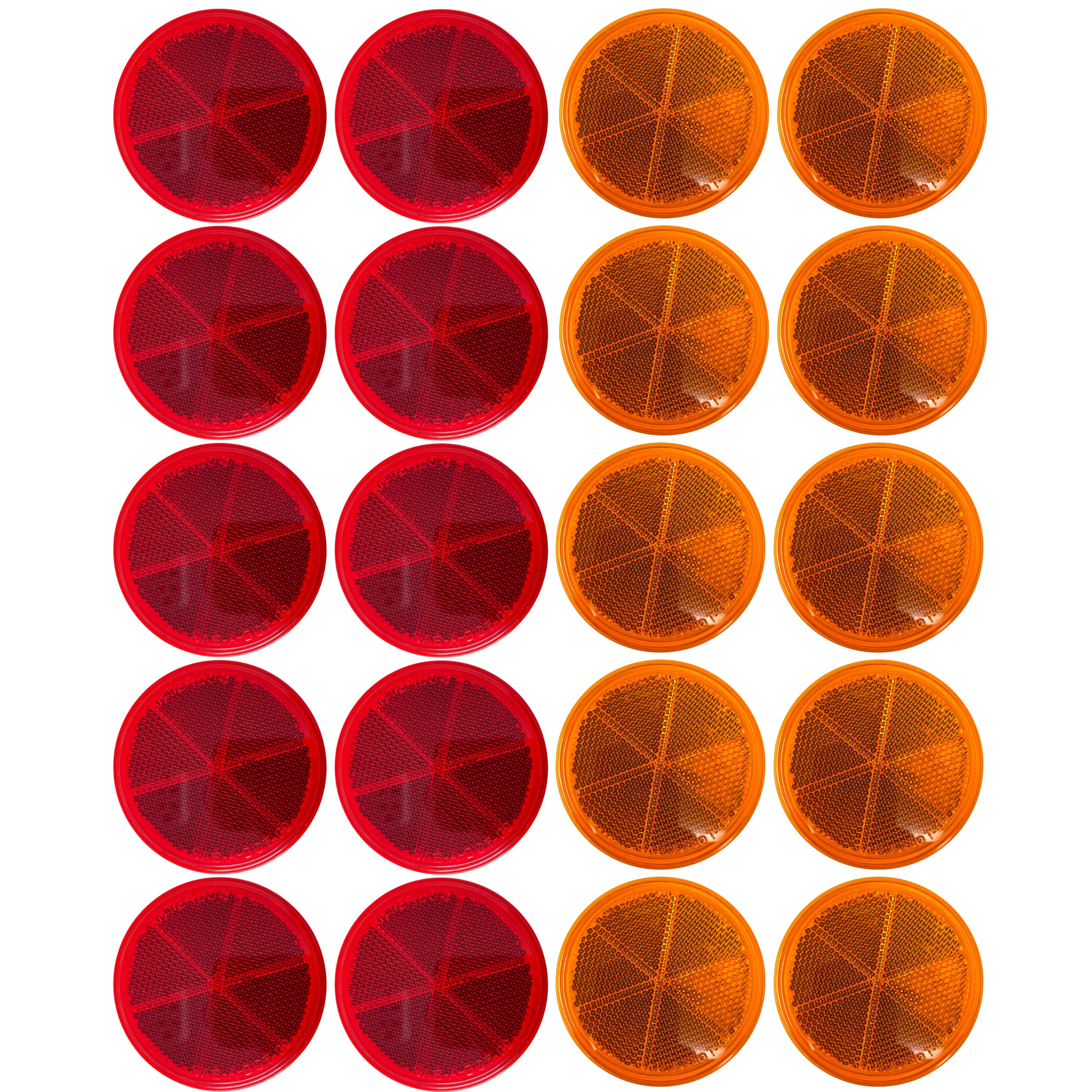 All Star Truck Parts Class A 3" Round Reflector Strong Stick-on - RED/AMBER for Trailers, Trucks, Automobiles, Mail Boxes, Boats, SUV's, RV's, Industrial Applications (10x Red + 10x Amber)