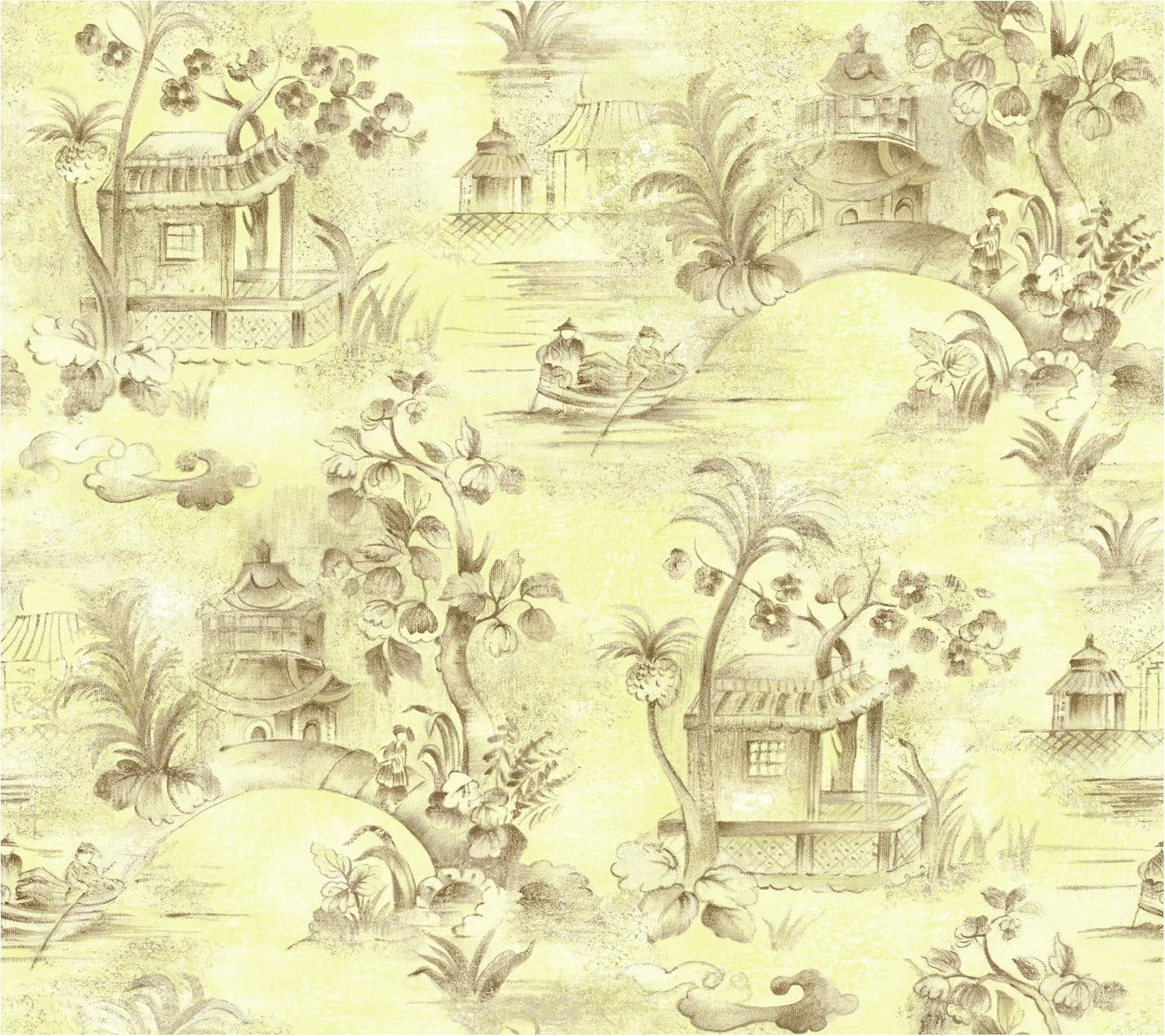 York Wallcoverings AT4127 Ashford Toiles Oriental Asian Toile Wallpaper, Brown/Green