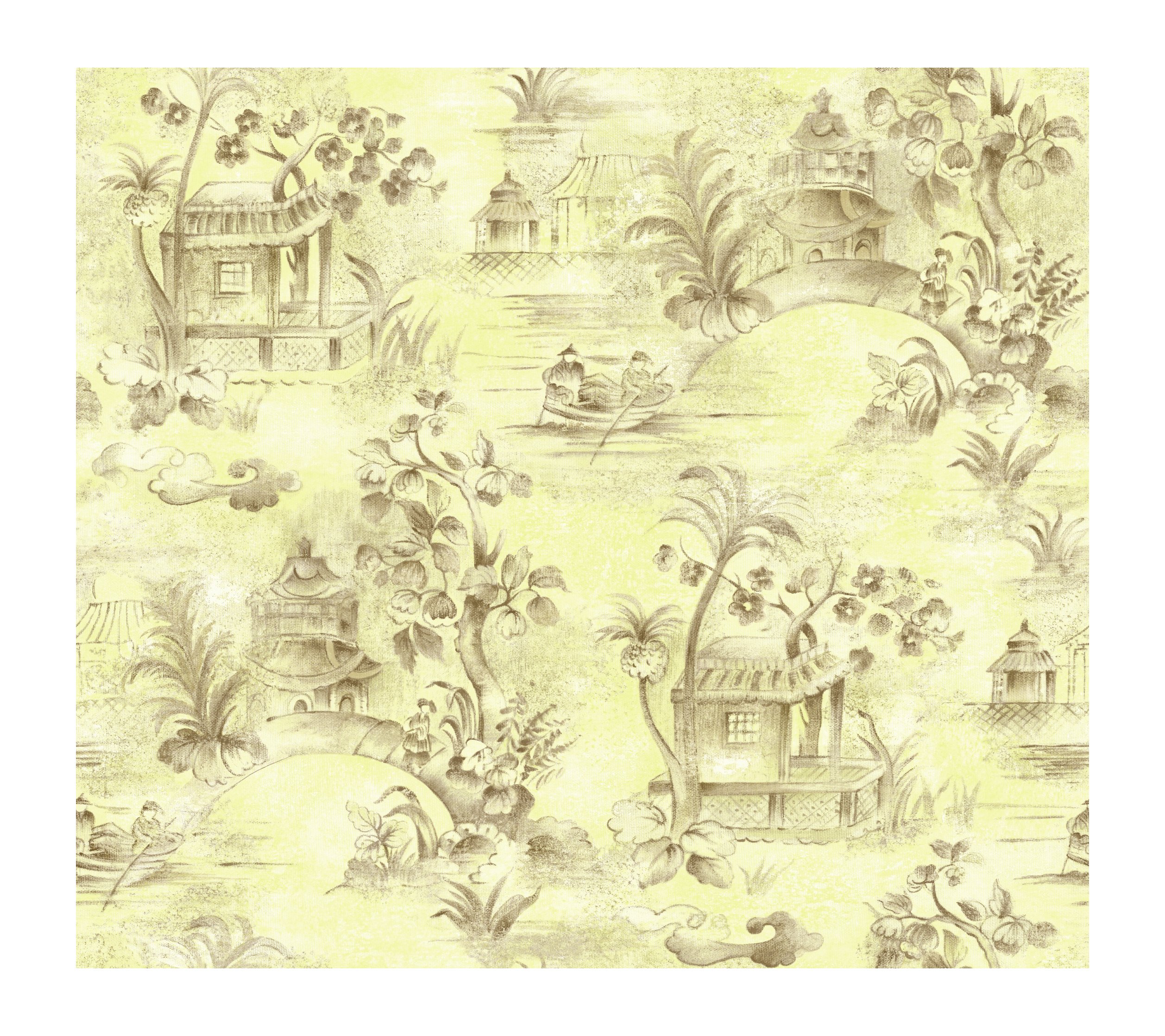 Papier peint asiatique haut de gamme marron vert Ashford Toiles