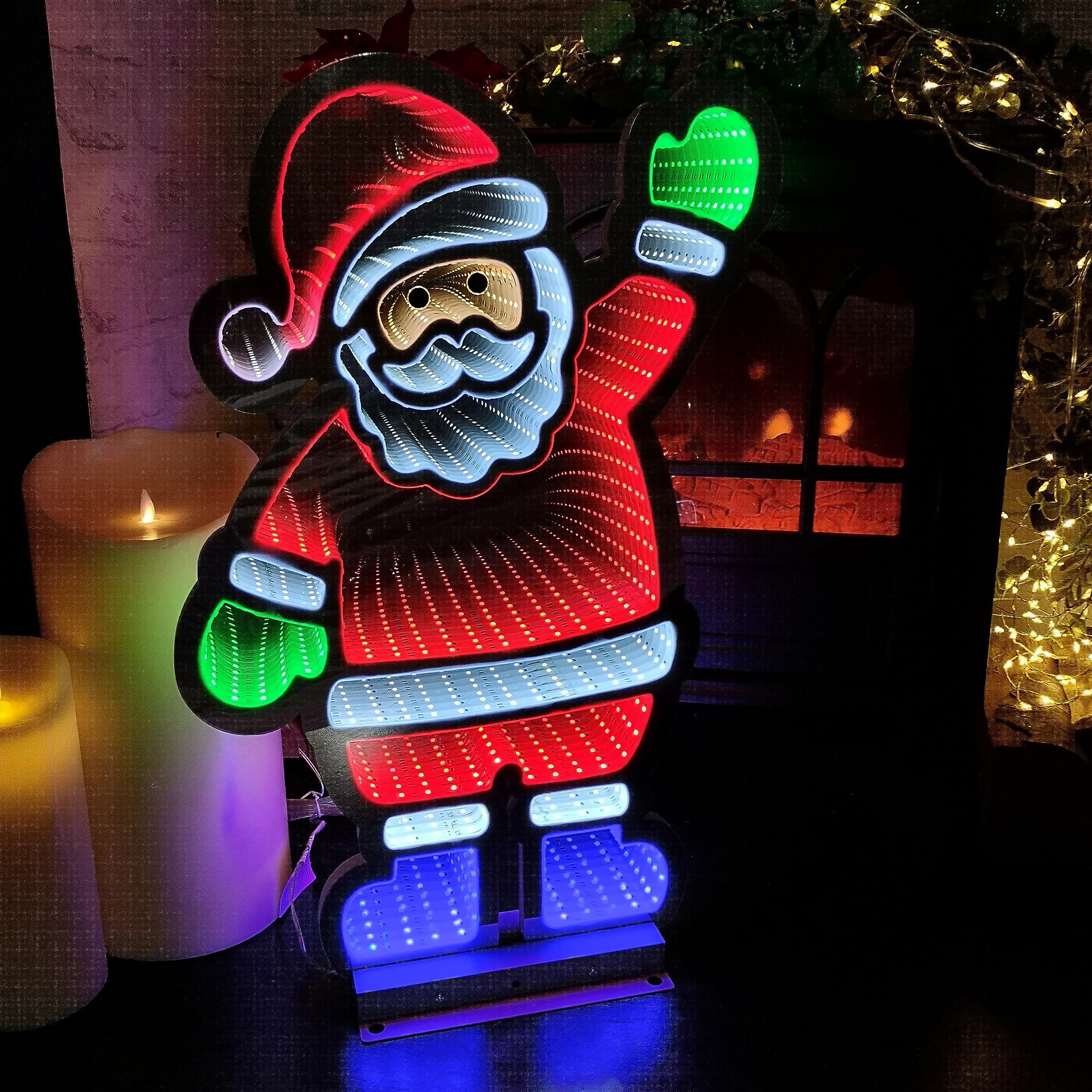 Samuel ALEXANDER 56cm LED Infinity Christmas Light Standing Santa Decoration with Metal Base