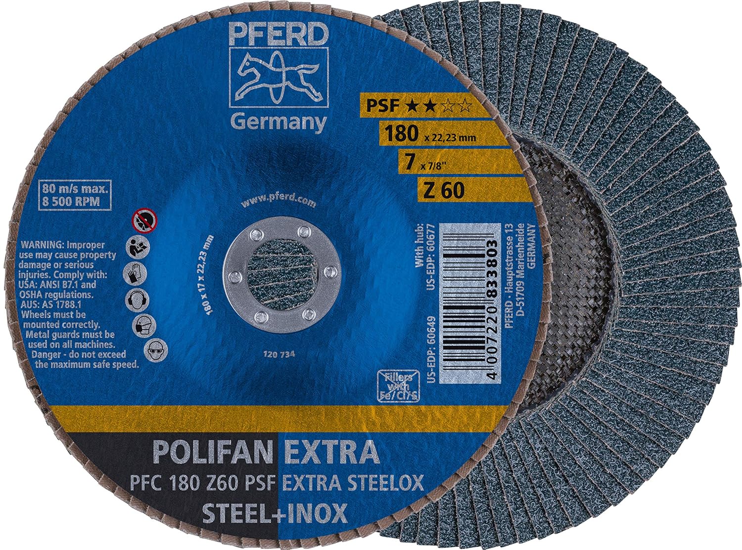 7" x 7/8" POLIFAN® Flap Disc Conical PSFExtra, Zirconia, 60 Grit