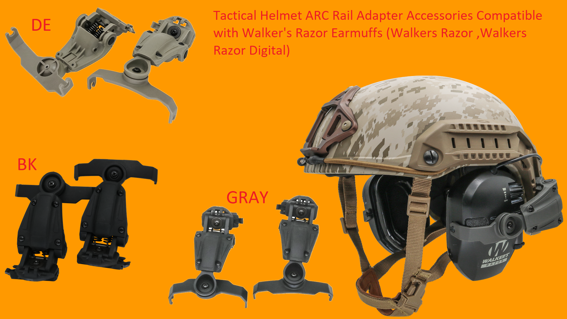 HEARFALCOM ARC Rail Adapter For Fast Series Helmets Compatible With Walker's Razor Earmuffs (Gray