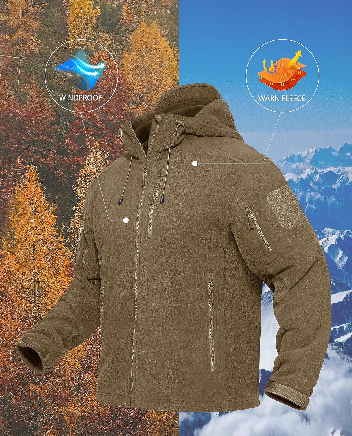 TACVASEN Men's Tactical Fleece Jacket Heavyweight Military Hoodie with 6 Pockets Winter Warm Coats Windproof Outdoor - Image 7