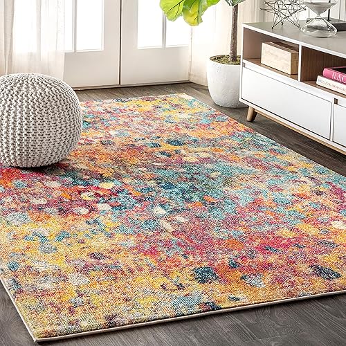 JONATHAN Y CTP108A-3 Contemporary POP Modern Abstract Multi/Yellow 3 ft. x 5 ft. Area-Rug, Bohemian, Easy-Cleaning, for Bedroom, Kitchen, Living Room, Non Shedding