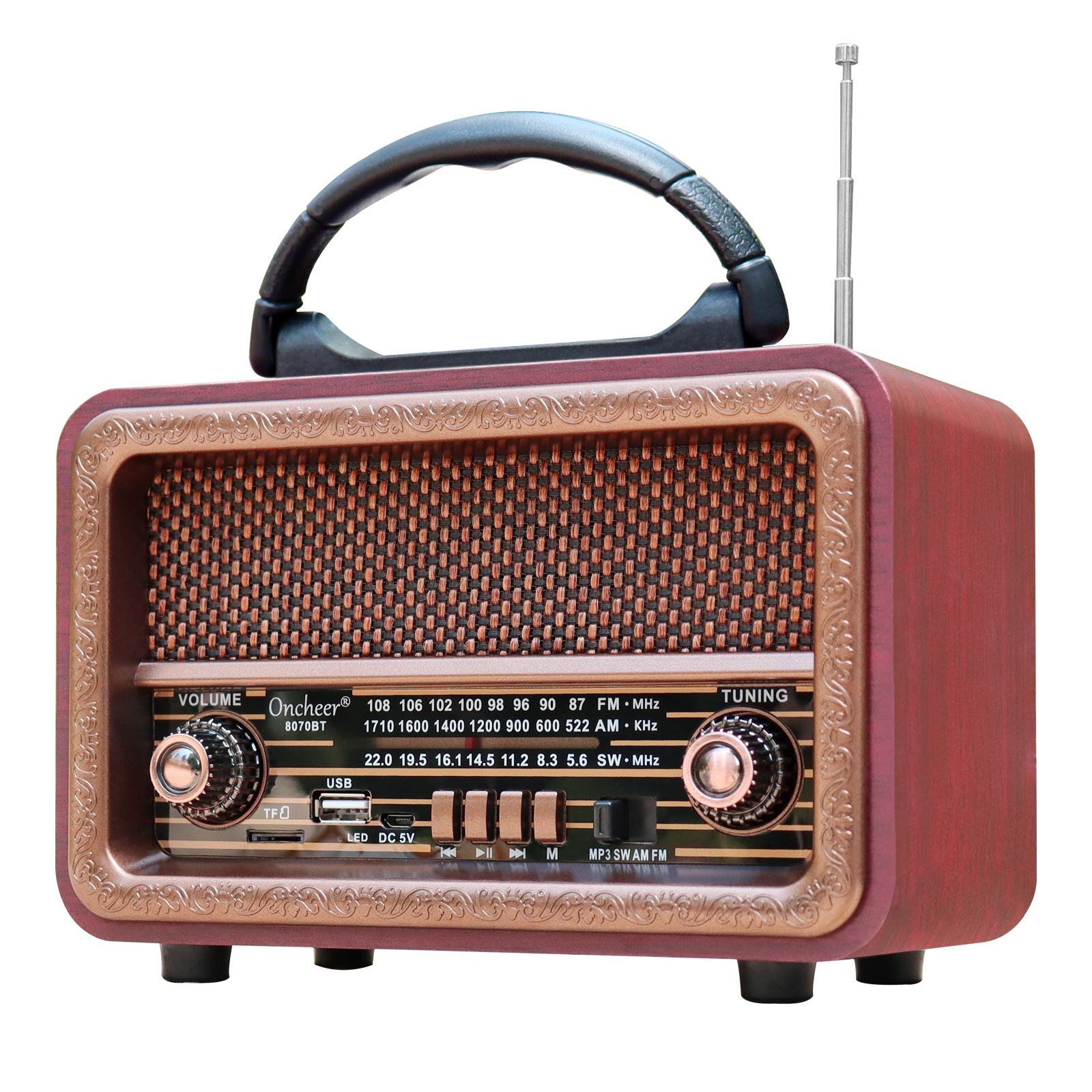 Amazon.com: Oncheer AM/FM/SW 3-Band Portable Radio: Wooden Retro