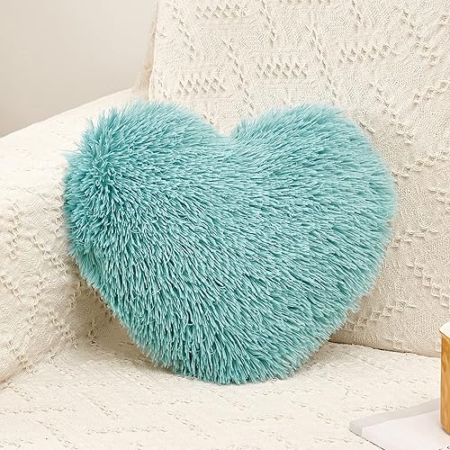 MOOWOO Almohada de piel sintética con forma de corazón, relleno de poliéster, felpa, cierre de cremallera, 15.7 x 15.7 pulgadas, moderna, decoración