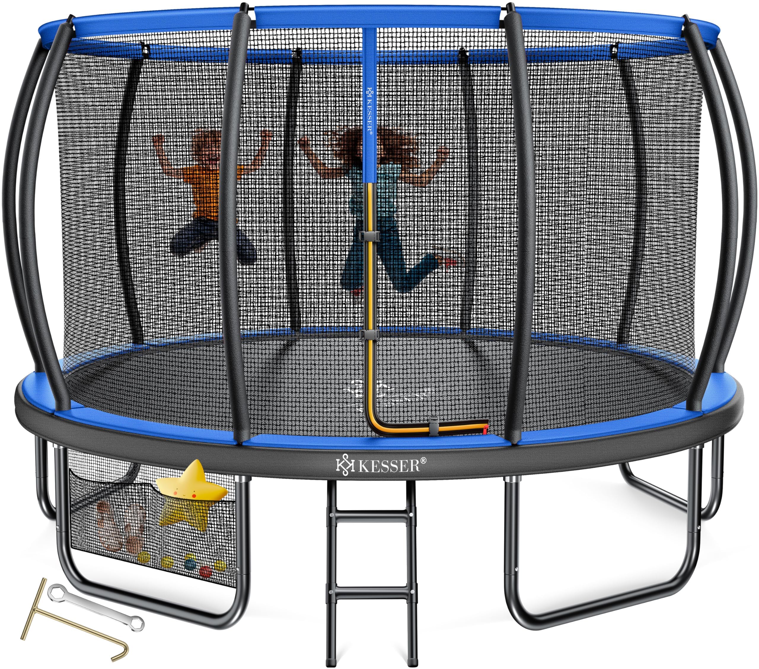 KESSER® Trampolin Outdoor Ø 244/305/366/427 cm, GS-Zertifikat, Gartentrampolin für Kinder & Erwachsene <150 kg mit Sicherheitsnetz, inklusive Tasche, Leiter, Randabdeckung & gepolsterten Netzstangen