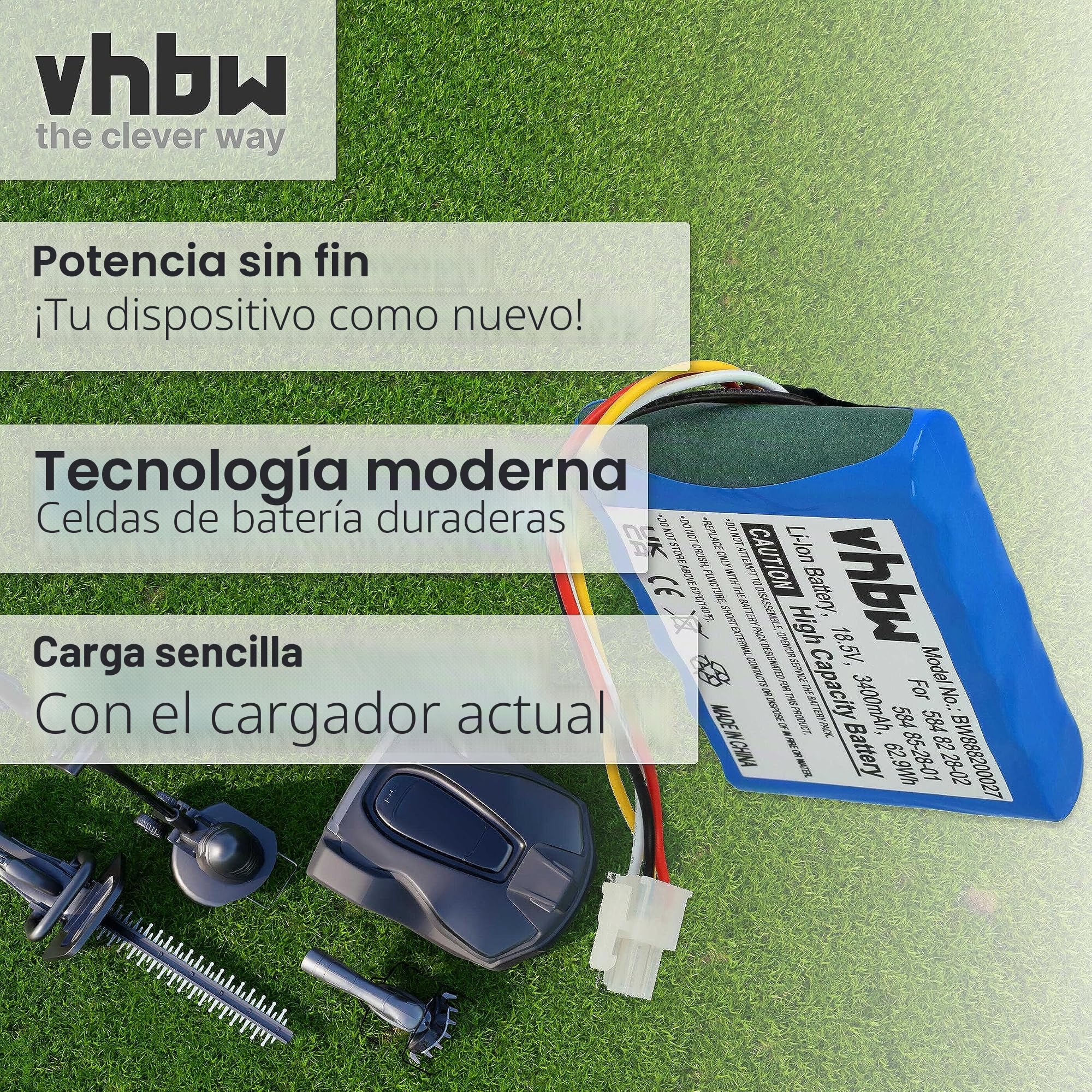 vhbw Batería Compatible con Husqvarna Automower 310, Husqvarna Automower 315 Robot cortacéped, cortacésped - Recambio (3400 mAh, 18,5 V, Li-Ion)