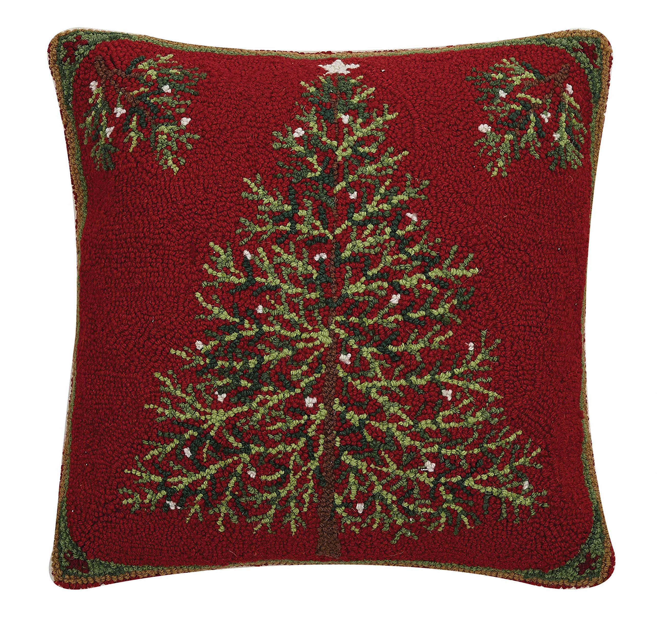 Peking Handicraft 31SERX358C18SQ Holiday Pine Hook Pillow 18-inch Square Wool and Cotton